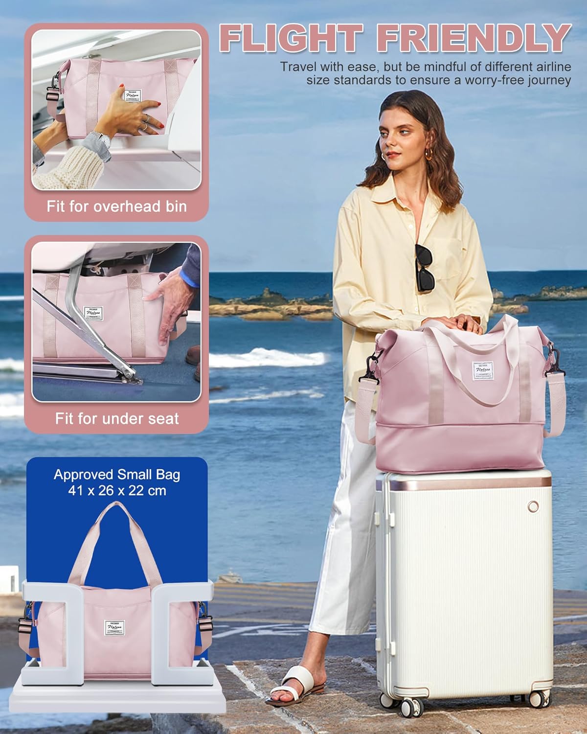 Travel Duffel Bag, Sports Tote Gym Bag, Shoulder Weekender Overnight Bag for Women