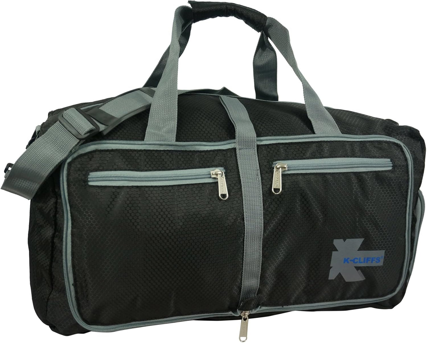 Light Weight Travel Duffel Foldable Heavy Duty Ripstop Sport Tote Gym Bag w/Shoe Pocket Black/Grey Large