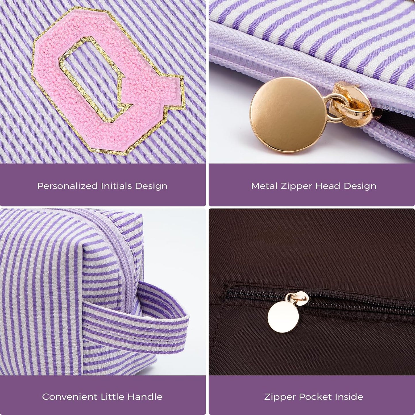 Personalized Makeup Bag for Women Girls - Fashion Cosmetic Bag Trendy Travel Toiletry Bag with Initials Letter - Teen Gifts - Lavender,Q