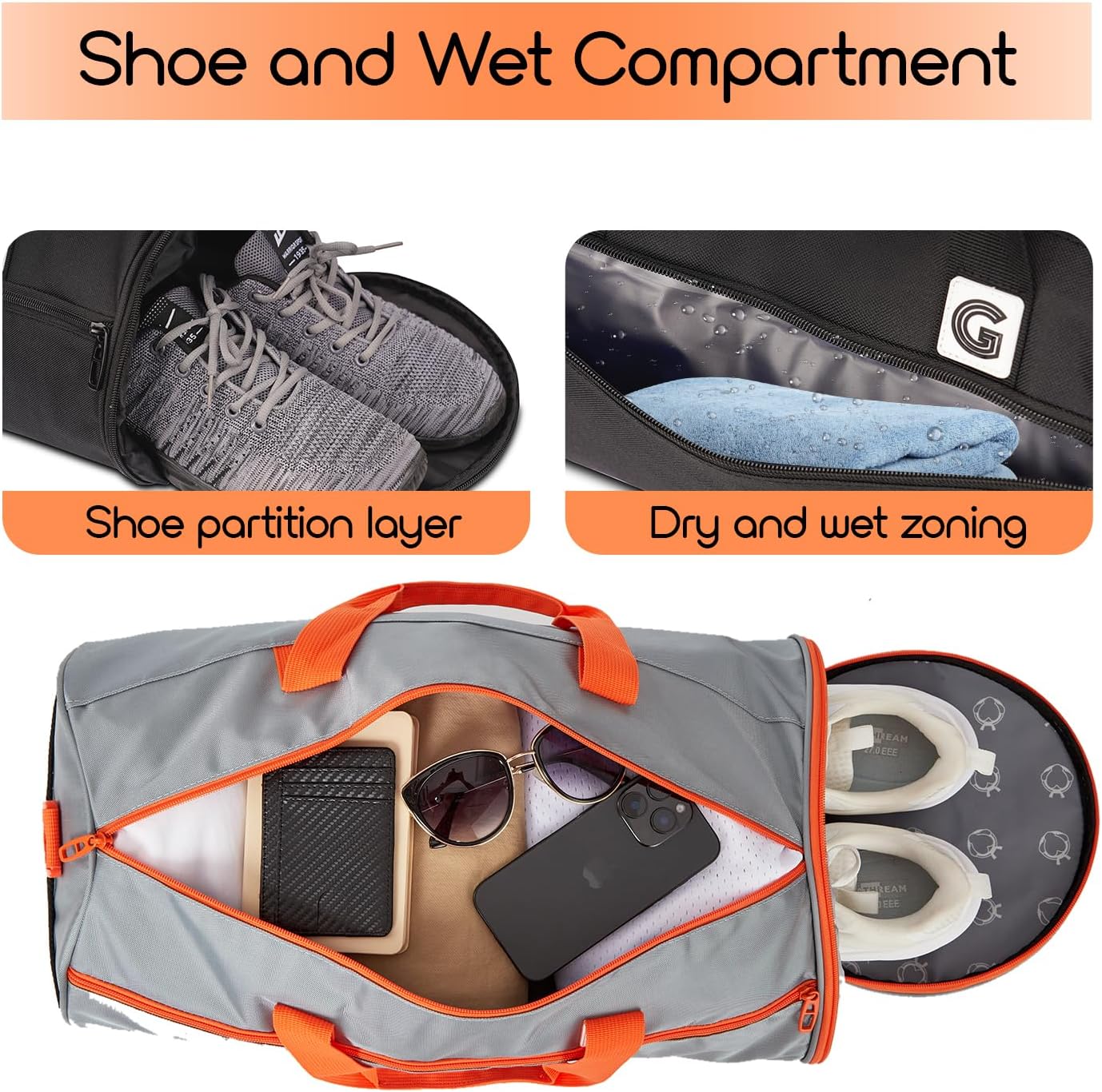 Gym Duffle Bag for Men & Women with Wet & Shoe Separated Compartment, 21 Inch and 30L Large Duffle Bag for travel Carry On, Swimming, Workout, Football. Black