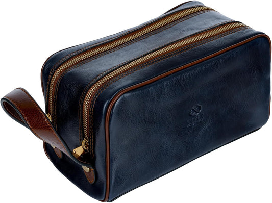 Time Resistance Leather Cosmetic Bag Toiletry Italian Classy Dopp Kit