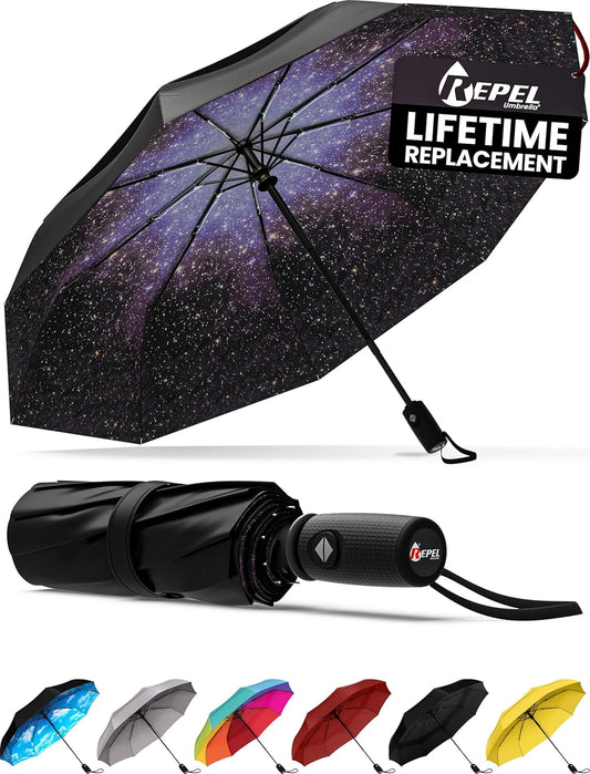 REPEL Windproof Travel Umbrella - Compact & Withstands Winds up to 85MPH , Strongest Premium Auto Folding Umbrella for Rain and Sun - Durable, Light & Portable for Women & Men , Fits Backpack & Cars
