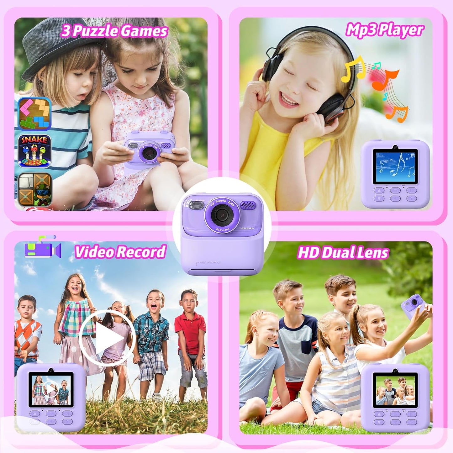 Kids Instant Digital Cameras for Boys and Girls, 1080P HD Dual-Lens Selfie Digital Camera with Print Paper & 32G Card, Christmas Birthday Gifts Toys for Toddler and Teenagers Age 3-16 Years Old