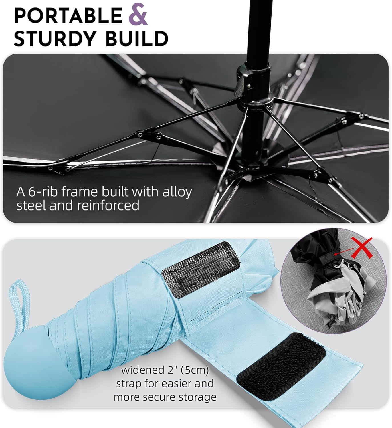 Travel Mini Umbrella Compact Small & Lightweight, UV Rain Protection, Pocket-Sized Folding Umbrellas with Quickdraw & Case for Men Women & Kids Backpack