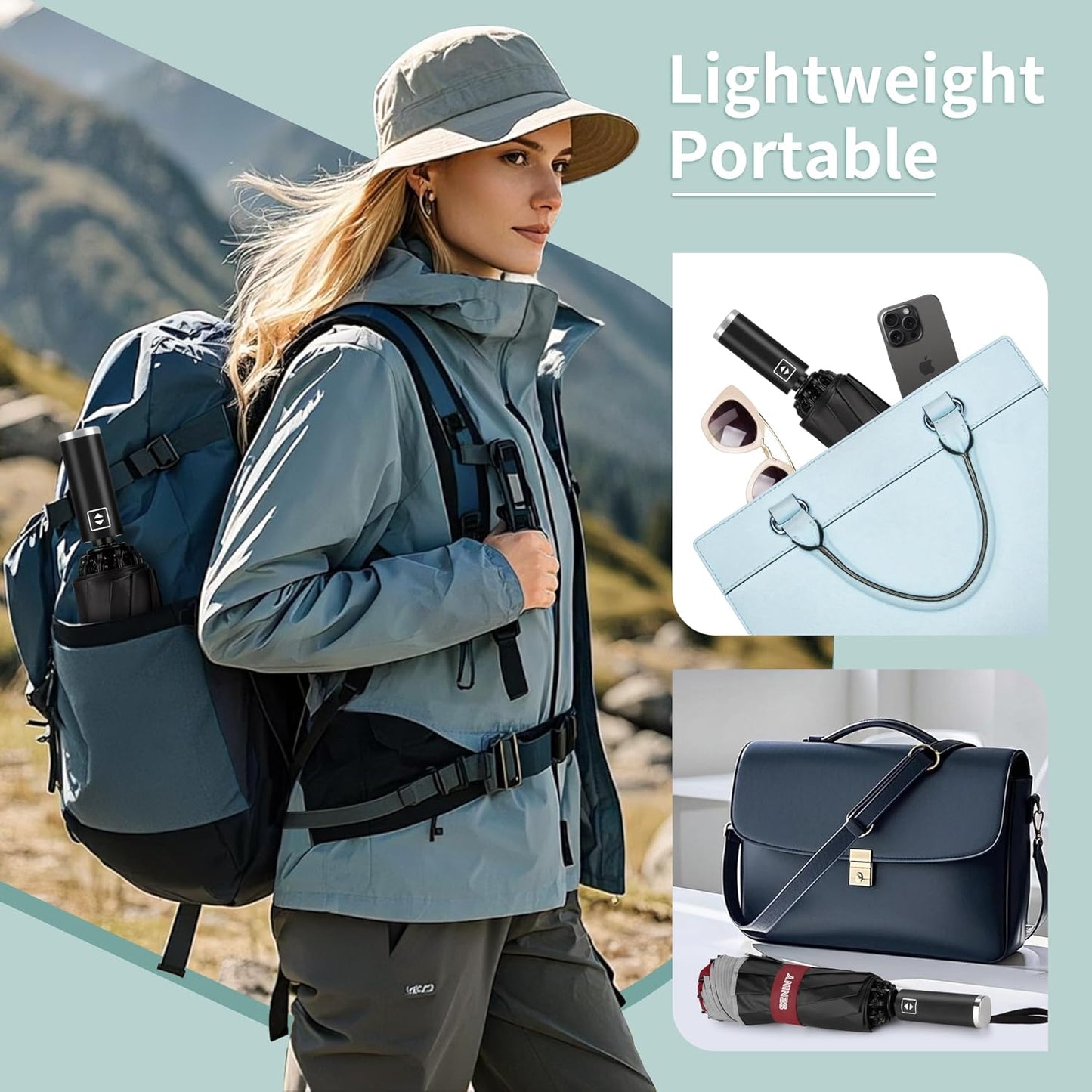 Seniny Inverted Travel Umbrella, Automatic Umbrellas for Rain, Windproof Compact Umbrella with Reflective Stripe, Folding UV Umbrella Sun Umbrella, Portable Large Umbrella for Backpack, Lightweight