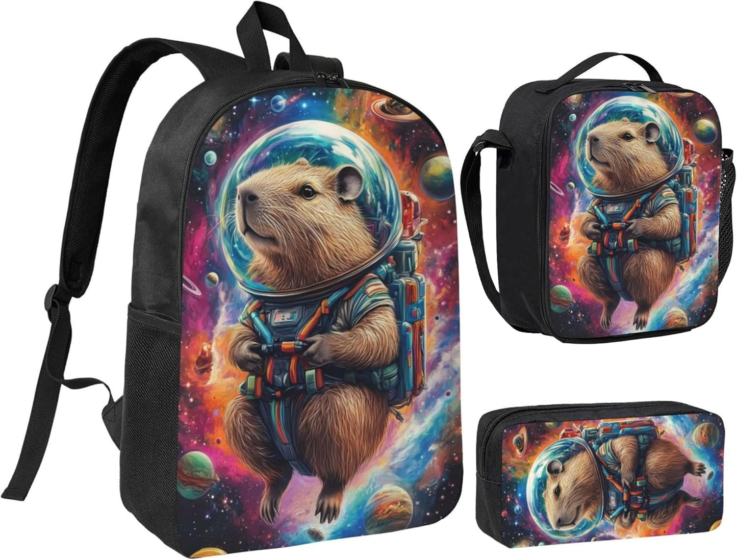 Animal Kid Backpack Set with Lunch Bag & Pencil Case Large Capacity School Bag 17 Inch Bookbag for Boy Girl