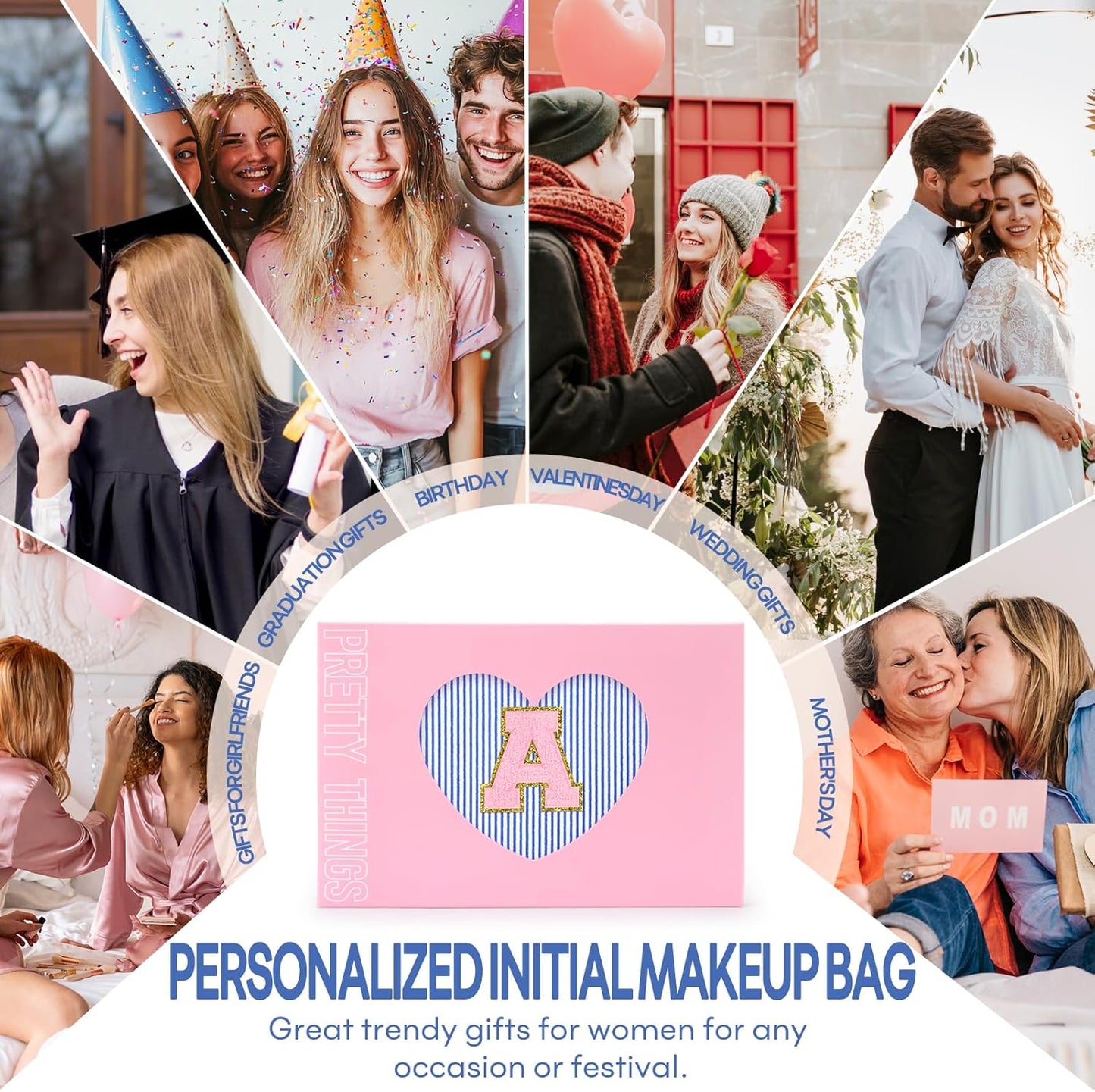 mibasies 2 PCS Initial Makeup Bags for Women: - Birthday Gifts for Teen Girls 11 12 13 14 15 16 Years Old - Preppy Trendy Stuff - Cosmetic Bag for Travel Toiletry - Blue A