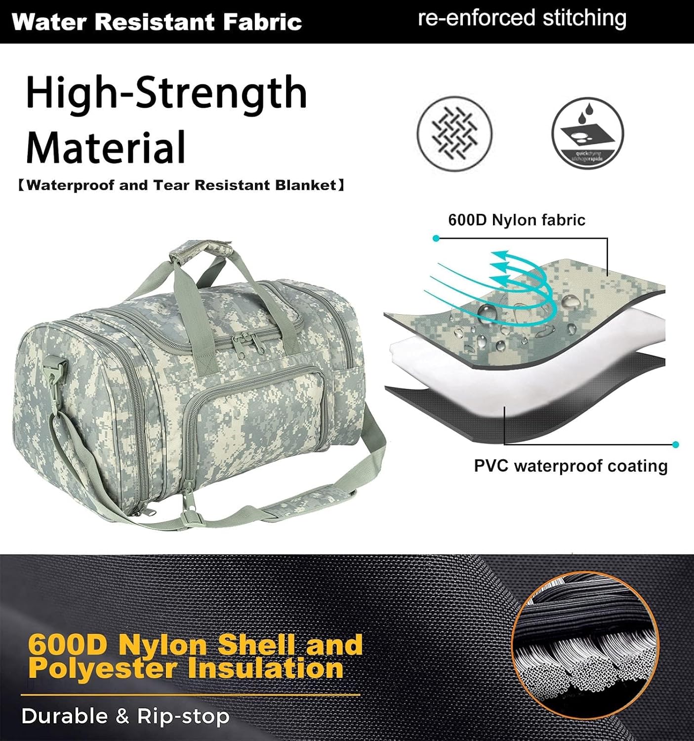 Gym Bag Duffle Bags for Men Women with Shoes Compartment Sport Weekend Travel Overnight Carry On Bag for Tactical Military Travel Work Out Bags (ACCamo)