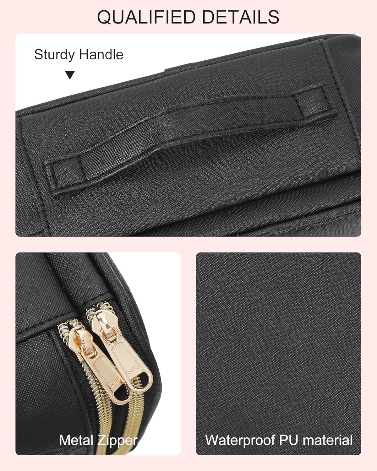 Relavel Small Makeup Bag, Makeup Brush Cosmetic Organizer, Portable 2 Layer Travel Makeup Organizer, Cosmetic Bag for Women, Handbag Purse Pouch, Compact Capacity for Daily Use (Black)