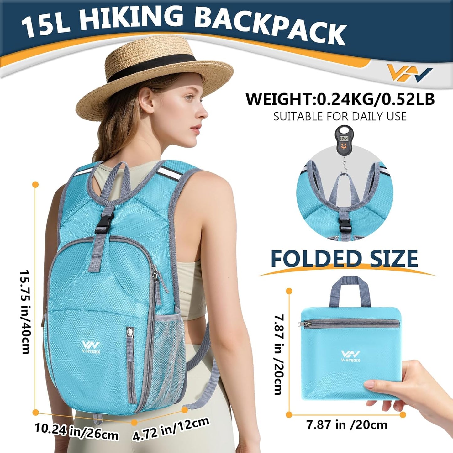 15L Foldable Hiking Backpack,Lightweight Packable Waterproof Machine Washable Daypack with Chest Strap,Small Folding Pack for Travel/Walking for Men&Women-0.52LB Blue