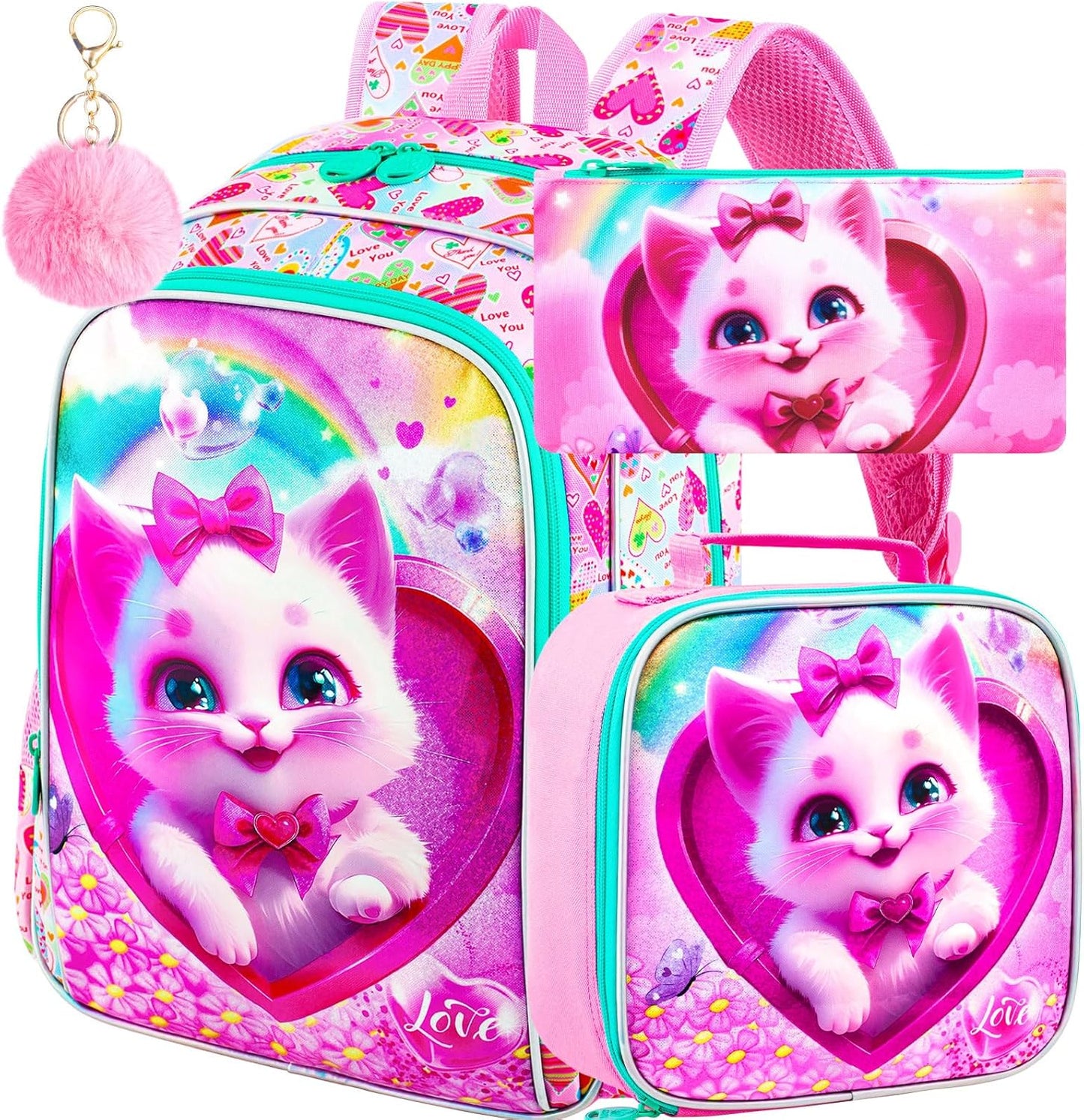 16" Backpack for Girls Boys 4-8, 3Pcs Kids Bookbag Set with Lunch Box, School Bag for Preschool Kindergarten