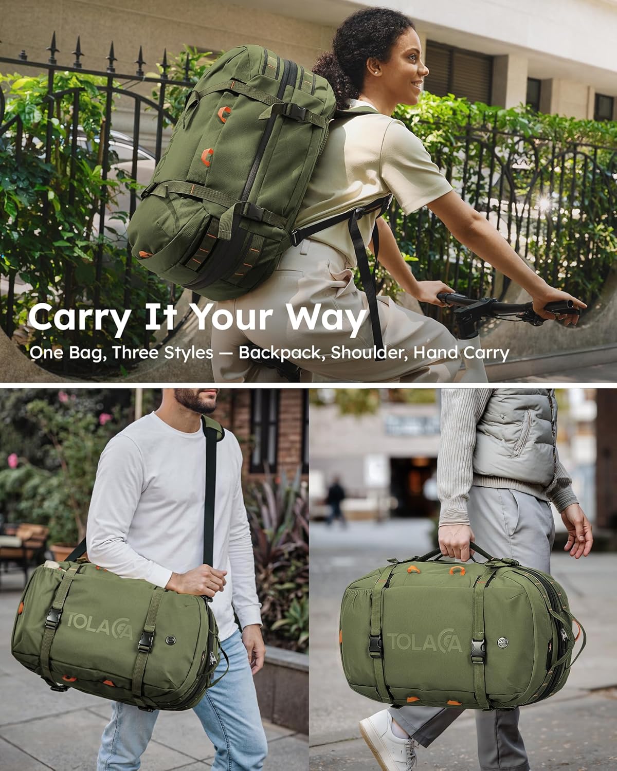 Tolaccea Travel Laptop Backpack for Men Women, 40L-50L Expandable Carry On Backpack with Wet Dry Compartment, TSA Approved Daypack Fits 16 Inch Laptop, Convertible Rucksack Duffel Bag for Work Travel