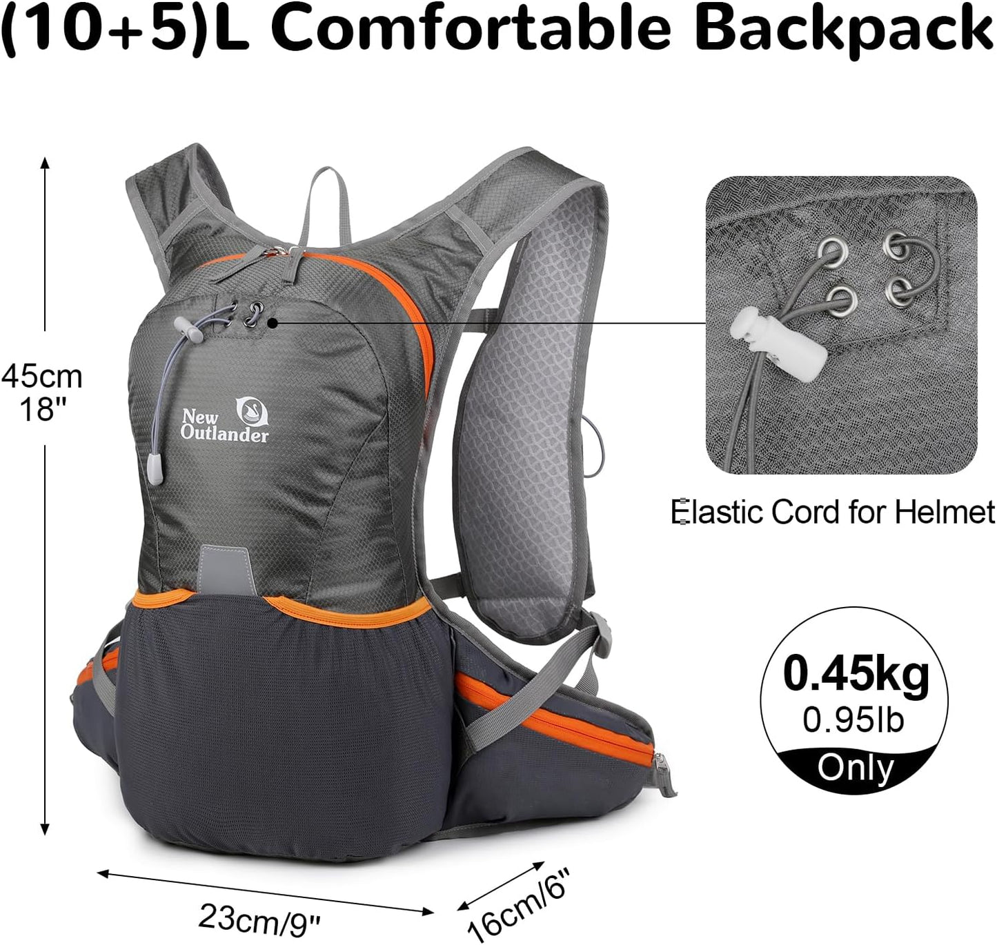 12L Small Hiking Backpack with Chest Strap for Men Women, Bike Backpack for Helmet, Black