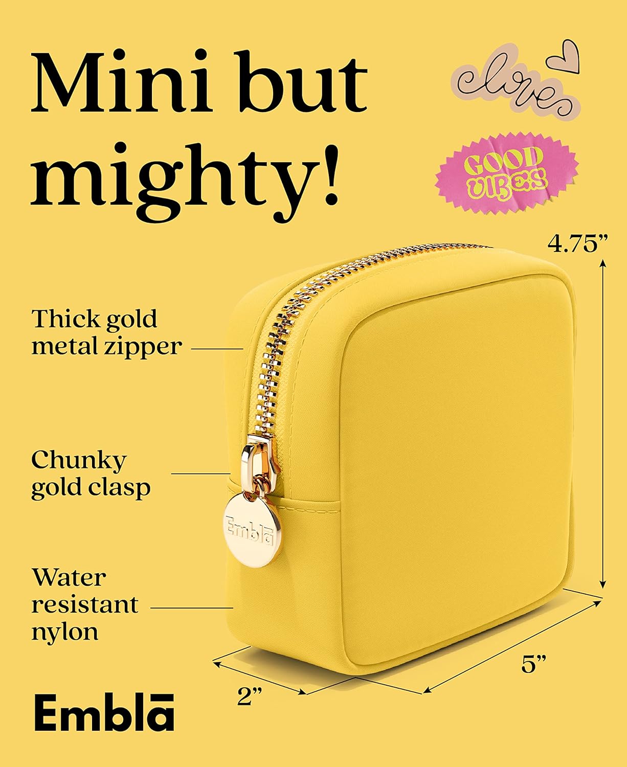 Embla Cosmetic Bag - Makeup Bag Travel Pouch, Toiletry Bags Cute Makeup Organizer, Nylon Zipper Pouches, Lemon Coin Purse, Storage Bag Cosmetics Organizer, Make up bags Mini, Small, Large, Womens