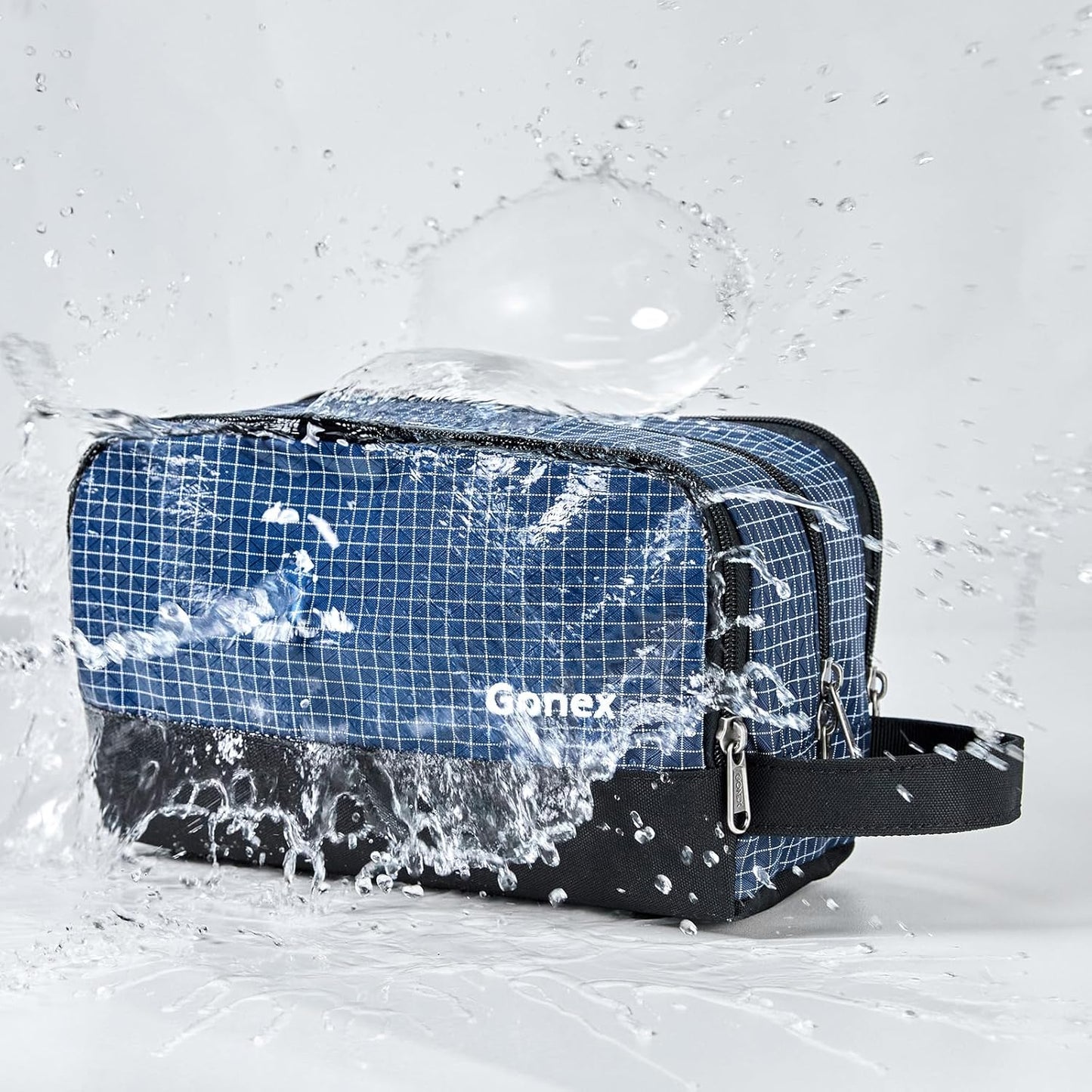Gonex Travel Toiletry Bag Nylon, Shaving Bag Toiletry Organizer Check Patten (Navy Blue)