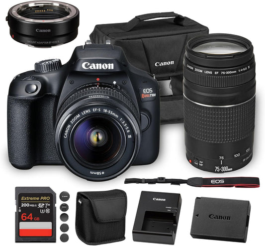 Canon EOS Rebel T100 DSLR Camera with 18-55mm Lens | 18MP APS-C Sensor, Built-in Wi-Fi & Full HD Video | for Beginners, Travel & Everyday Shooting (2628C029) + EF 75-300mm f/4-5.6 III Lens + More