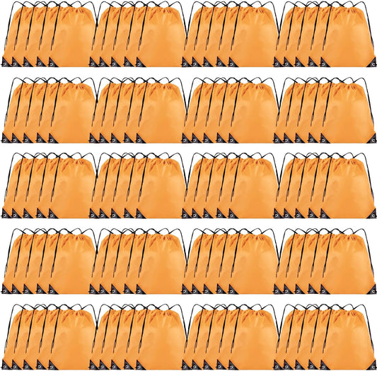 100 Pieces Drawstring Backpack Bulk Cinch Sackpack Ployster Drawstring Bags for Gym Party Trip(Orange)
