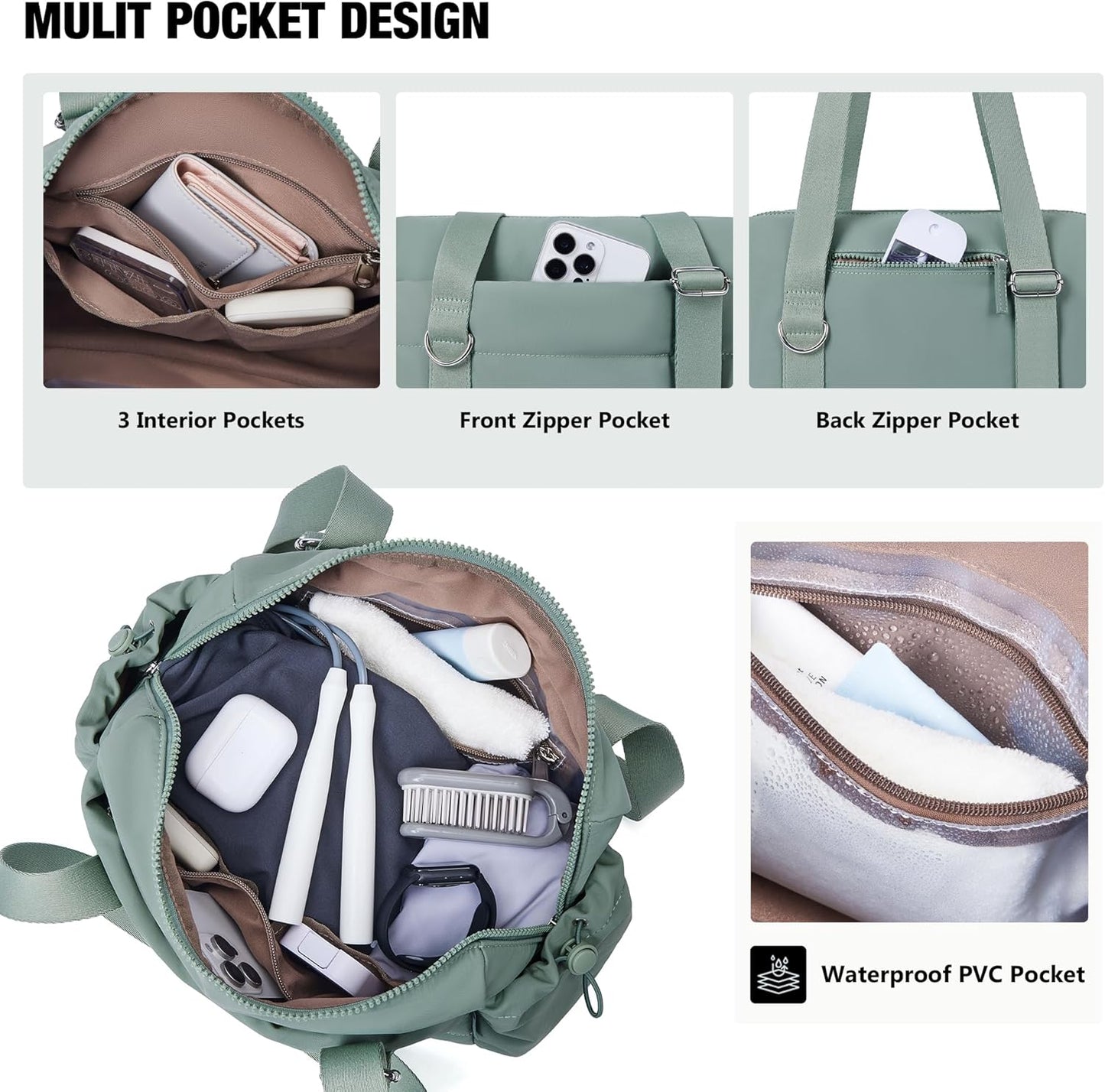 ROULENS Small Gym Bag for Women 2 Set Mini Gym Duffle Bag with Wet Compartment and Coin Wallet, Gym Tote Bag for Workout/Sport/Travel