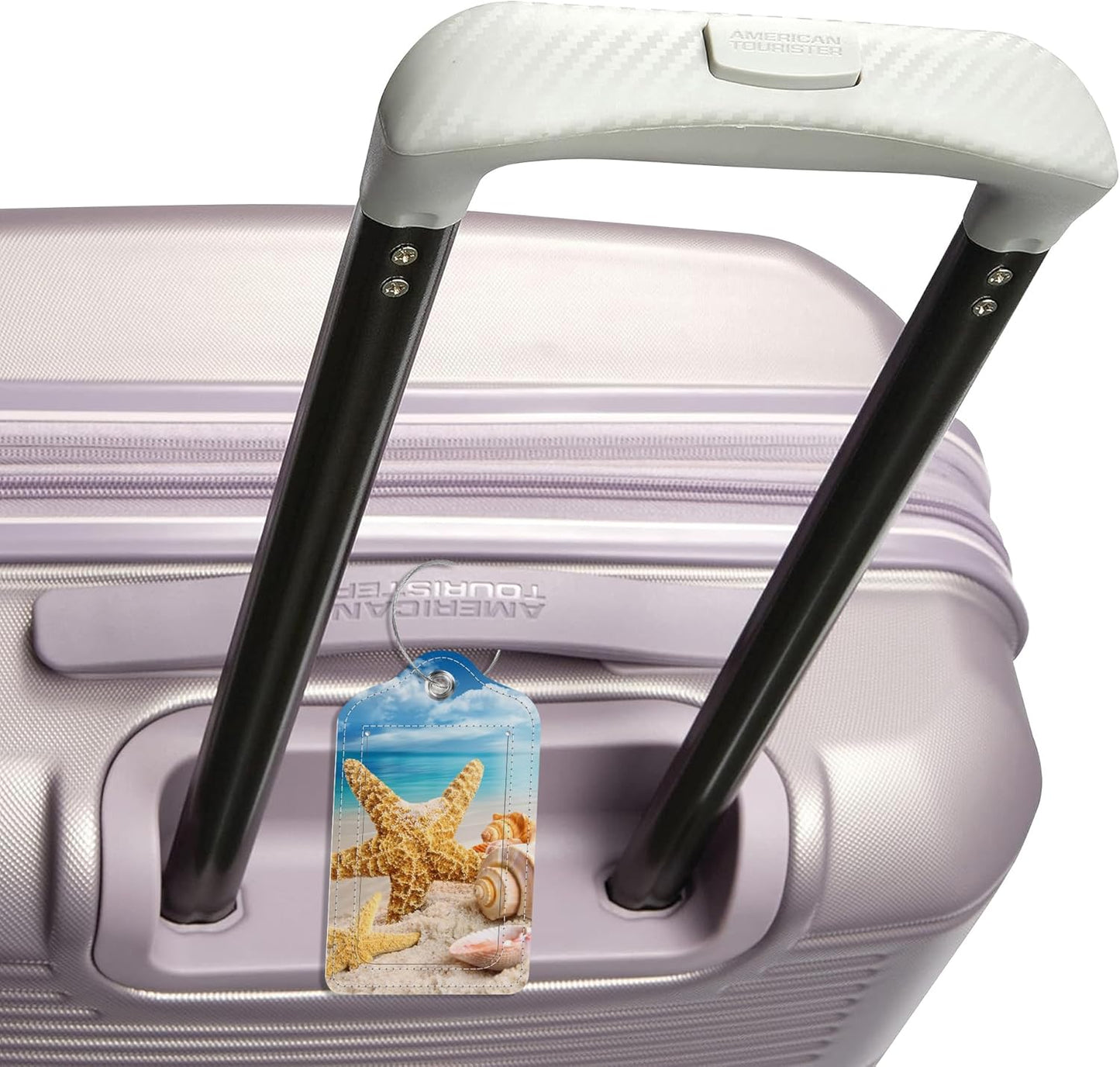 2 Pack Beach Shells Luggage Tag for Suitcase,Starfish PU Leather Suitcase Tags Identifiers with Privacy Name Address Labels and Steel Loop for Women Men Travel