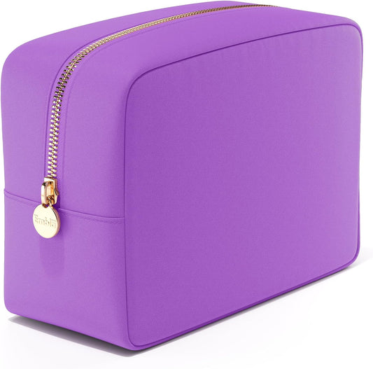 Embla Makeup Bag Travel Cosmetics Pouch and Toiletry Bag, Nylon Zipper Pouch Purse, Cute Make Up Organizer Storage Tote for Women Girls, Waterproof Travel Skincare Case, Large Makeup Bags, Grape