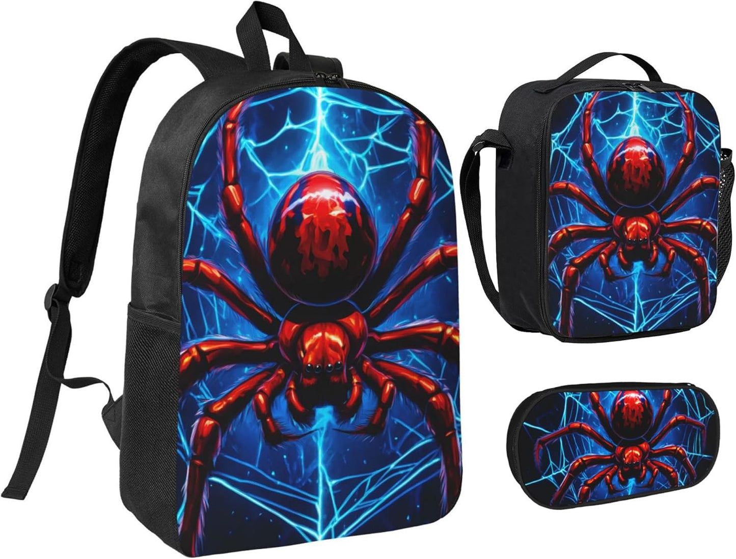 Halloween Kids School Backpack Set with Lunch Bag & Pencil Case 17 Inch Large Capacity School Bag Bookbag for Boys Girls