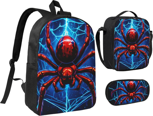 Halloween Kids School Backpack Set with Lunch Bag & Pencil Case 17 Inch Large Capacity School Bag Bookbag for Boys Girls