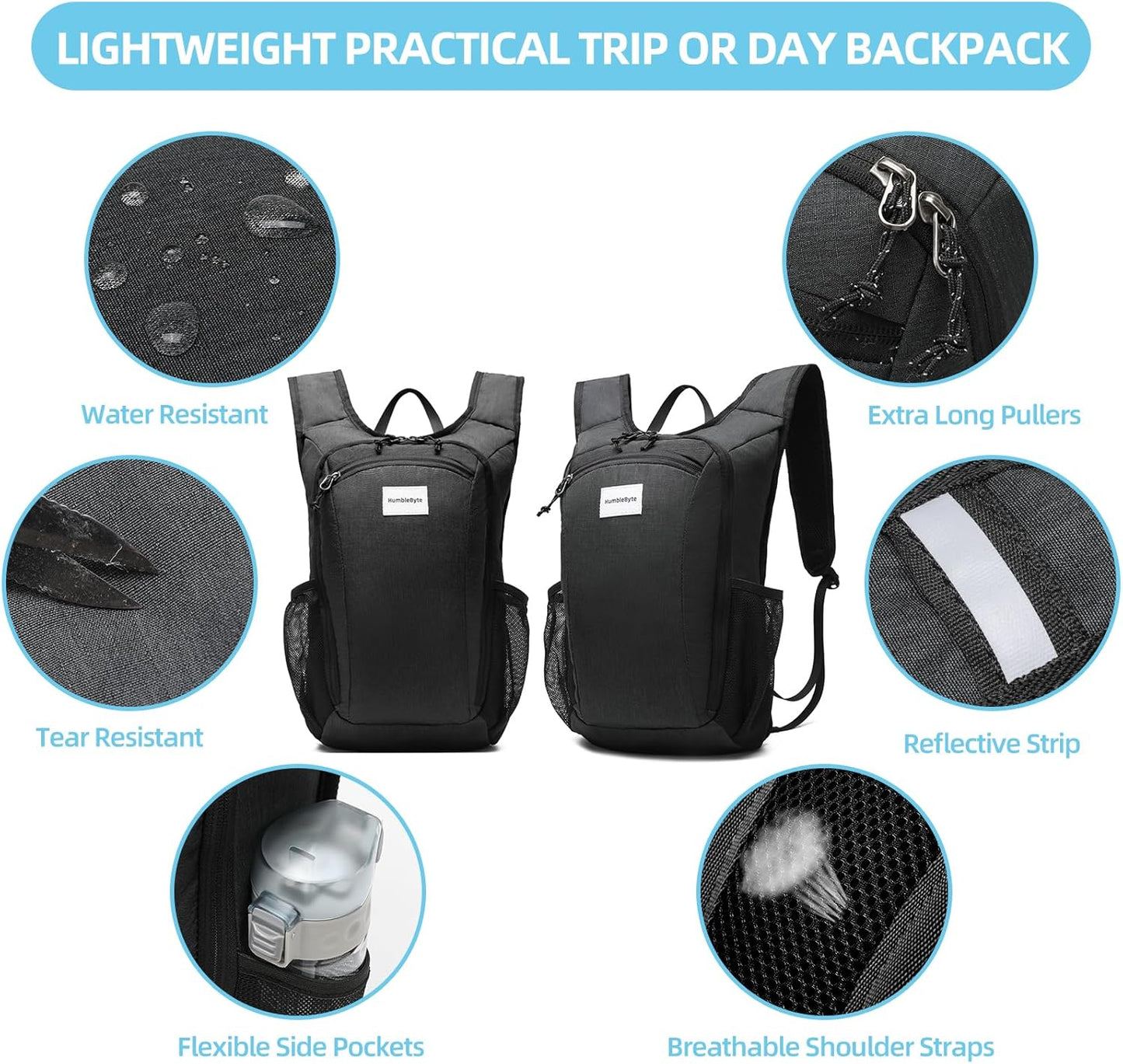 10L Lightweight Hiking Bag Small Daypack Hiking Backpack Foldable Outdoor Bag for Women Men(Black)