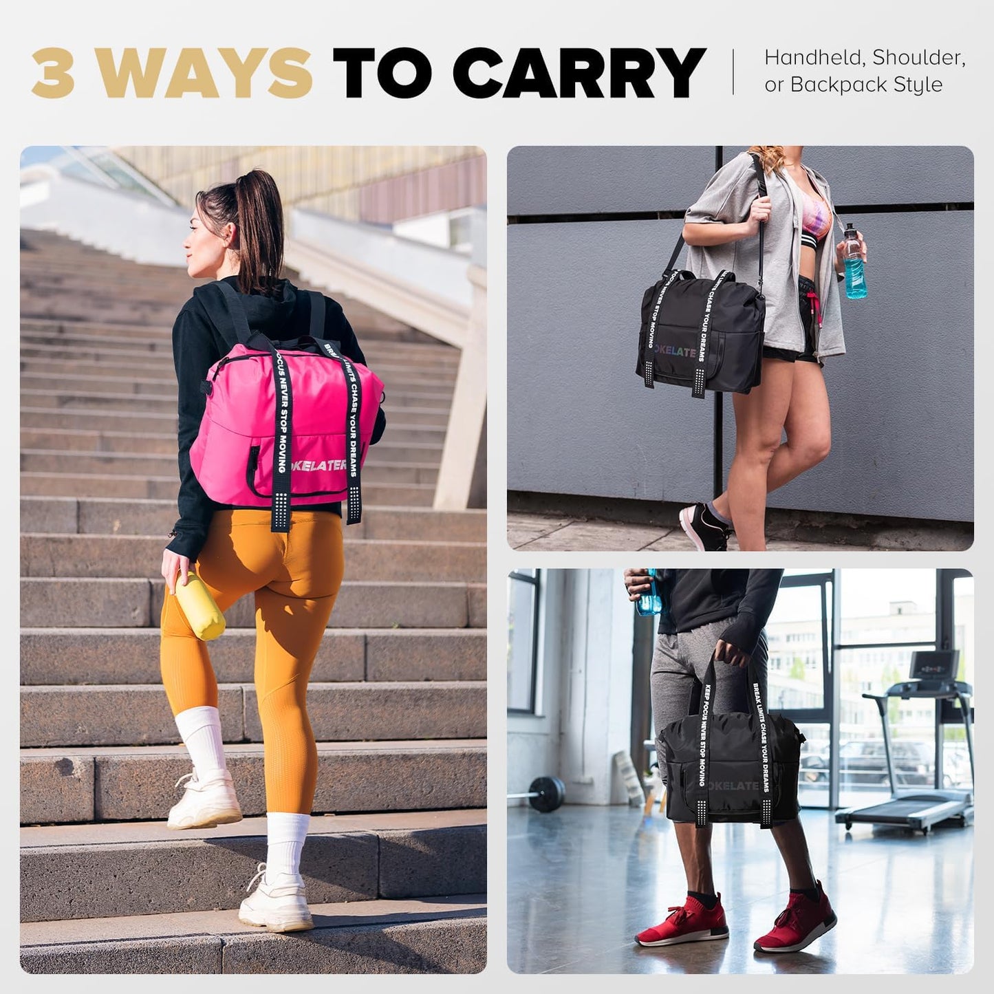 Sport Gym Bag for Women, Carry on Tote Personal Item Bag with Shoes Compartment, Travel Duffle Bag for Girl, Lightweight Overnight Luggage Bag for Travel, Airplanes, Sports - Hot Pink