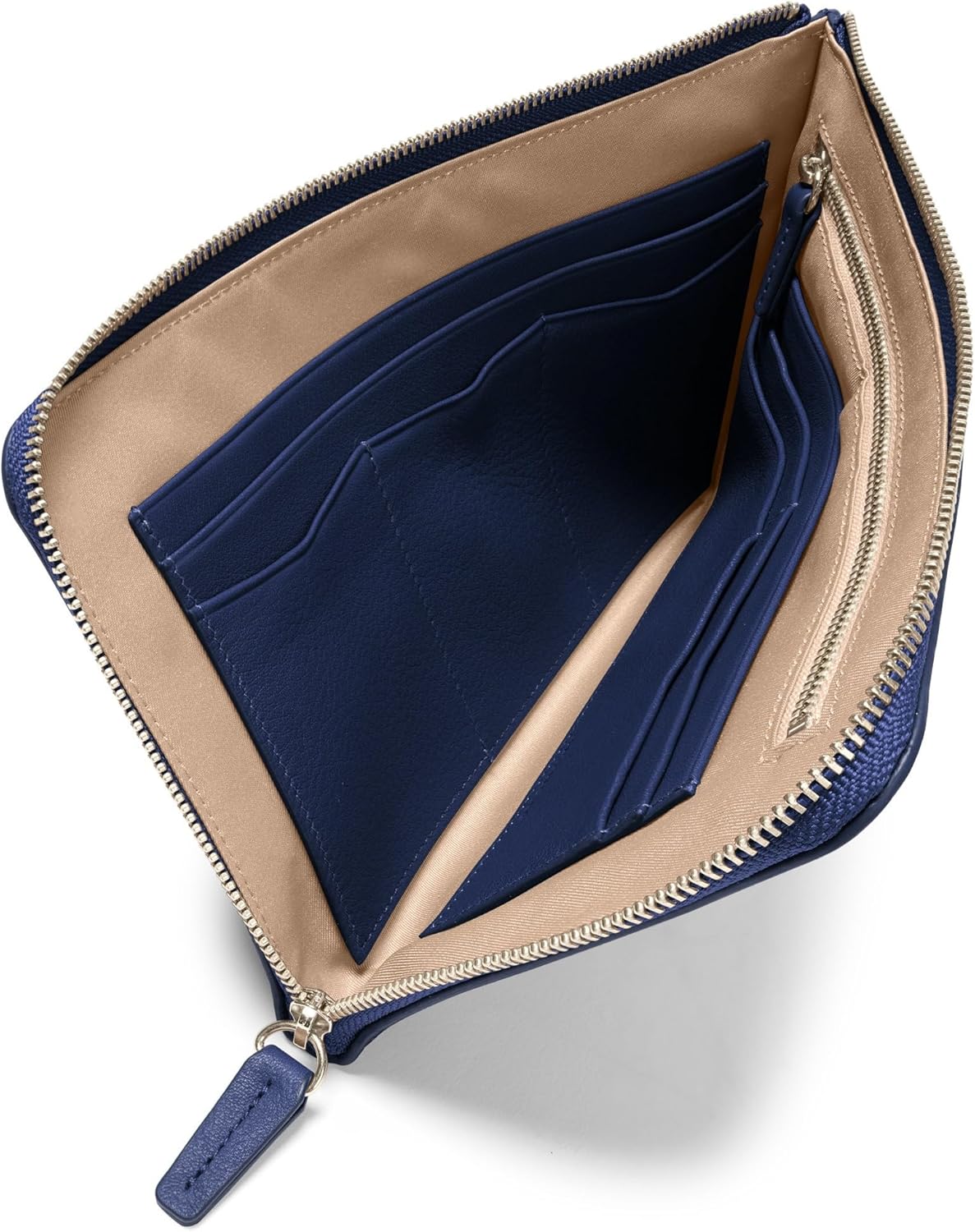 Leatherology Navy Blue Slim Zip Travel Wallet – Full Grain Leather Passport & Card Organizer