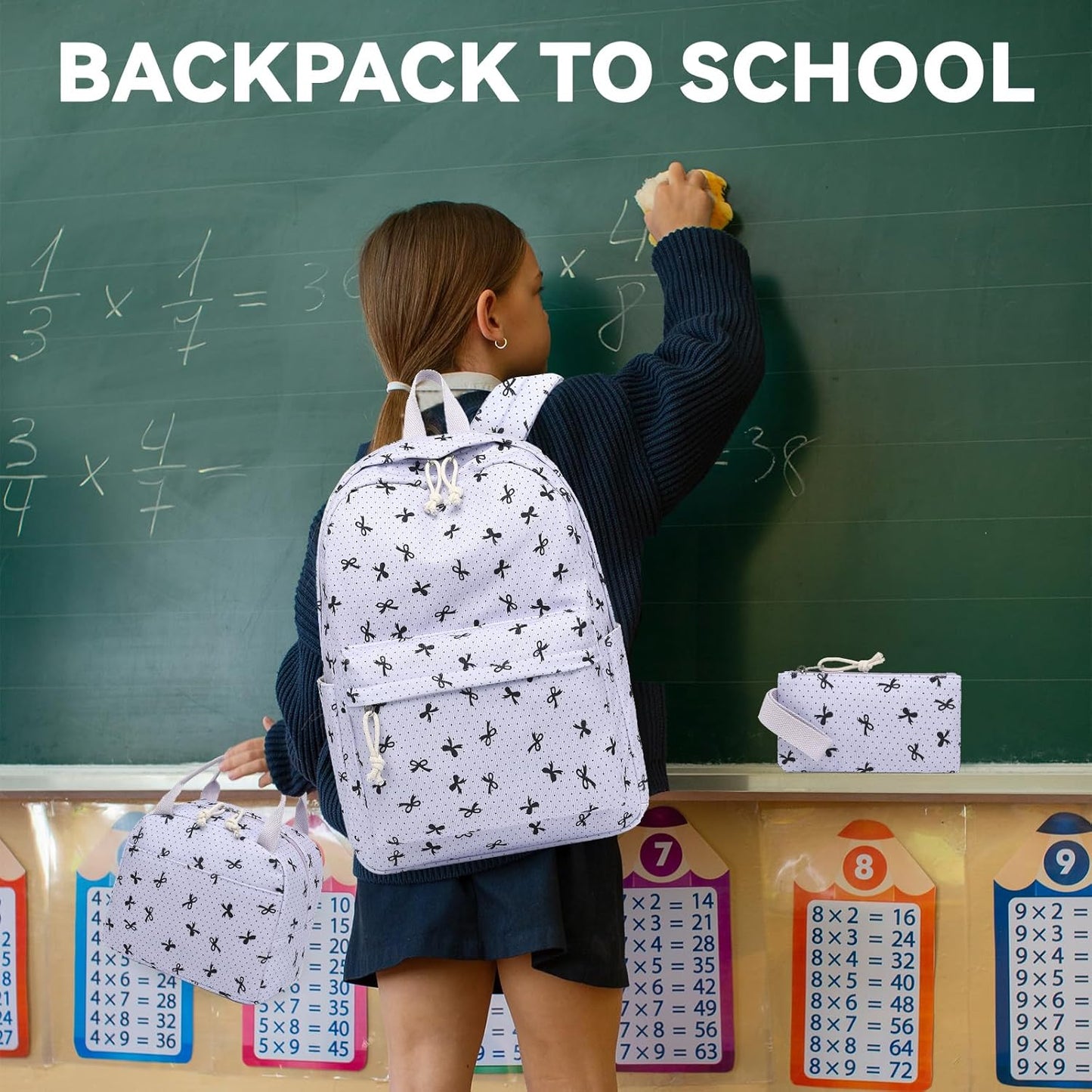 LEDAOU Backpack for Girls School Bag Kids Bookbag Teen Backpack Set Daypack with Lunch Bag and Pencil Case