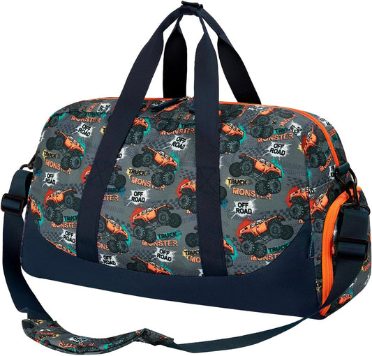 Choco Mocha Kids Duffle Bag Boys - Monster Truck Weekender Overnight Bags for Boy, Orange