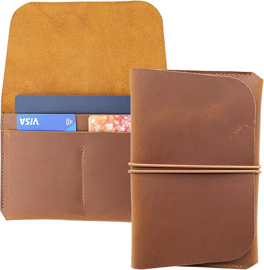Leather Passport Holder with Travel Wallet, Genuine Leather Passport Cover- Passport Wallet, Leather Folding Wallet for Passports (Strap, Brown)