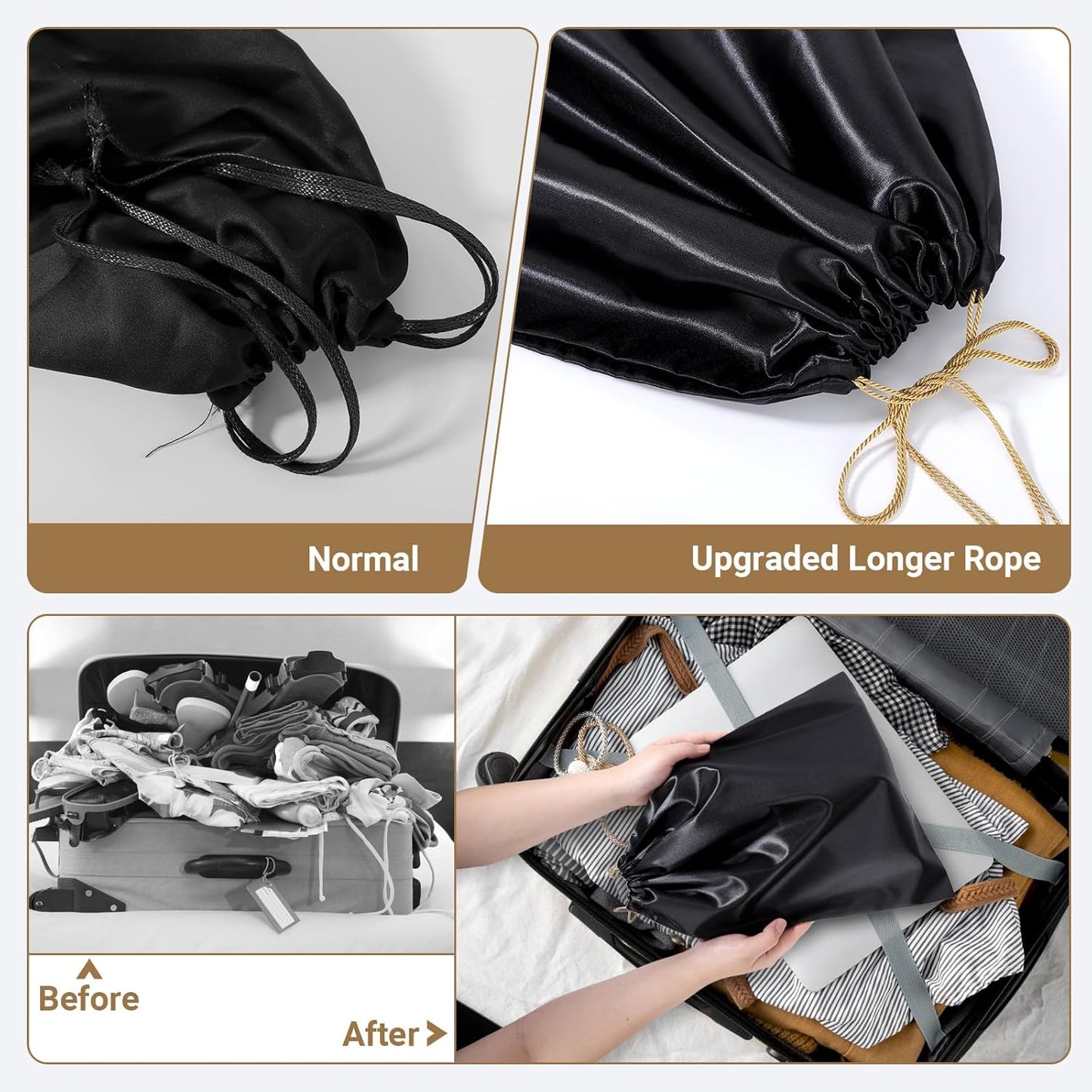 Ewen 11.8x15.7in Black Dust Bags for Shoes, 7 Pack of Dustproof Silk Bags with Drawstring for Storage, Vintage Pouches Covers for Travel, Satin Purse Storage Bags, Clothes Storage Bag for Home