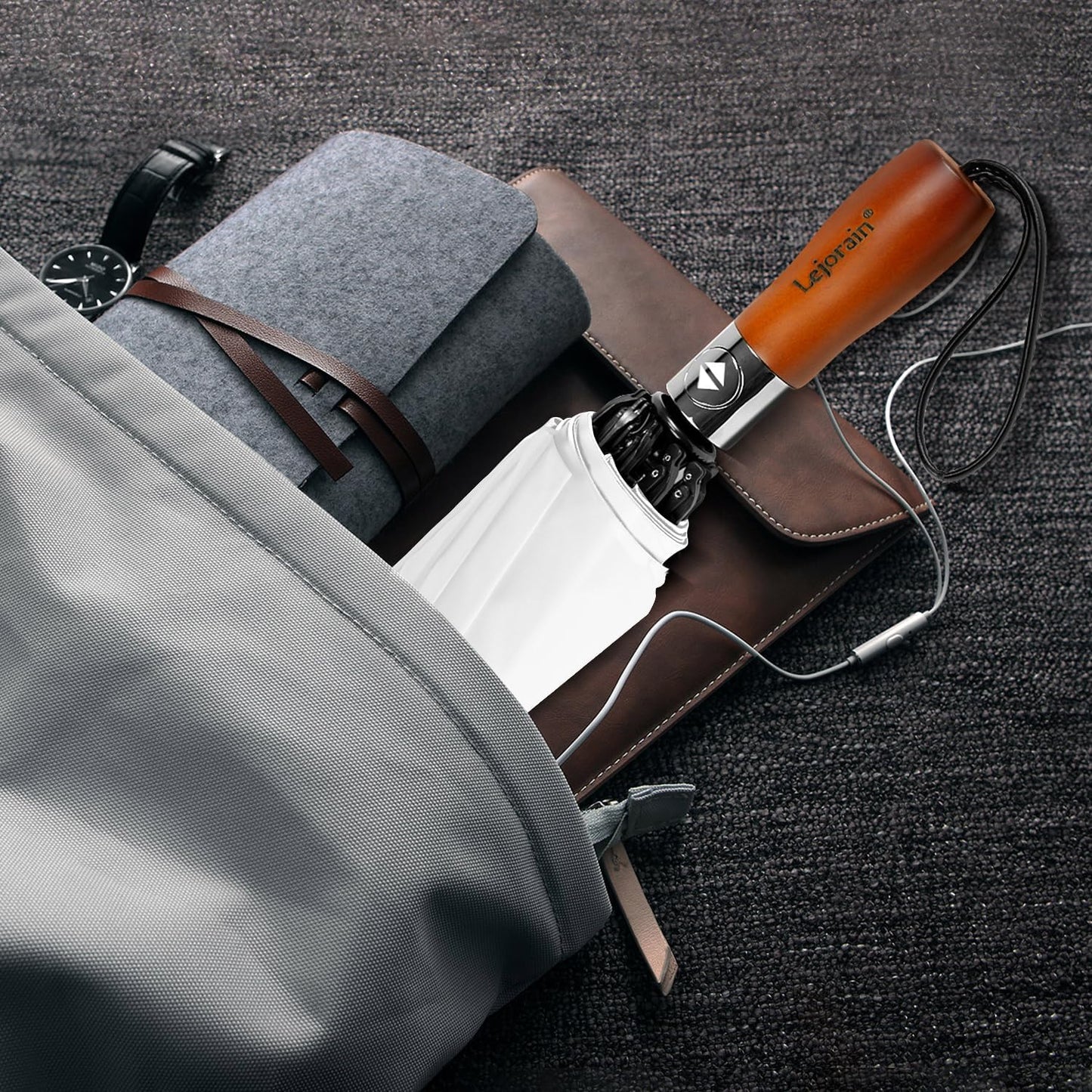 Lejorain Golf Large Inverted Umbrella - Black Big Windproof Heavy Duty Upside Down 46/50/54 Inch Compact Reverse Car Automatic Folding Reflective Umbrella