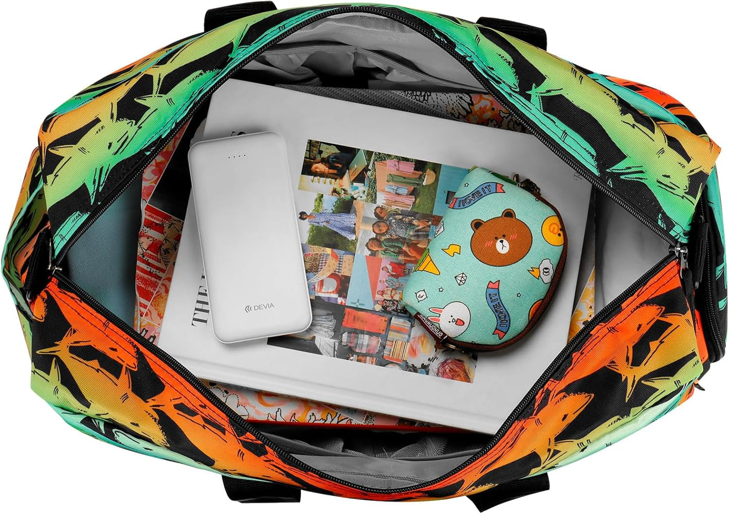 Choco Mocha Kids Shark Duffle Bag for Boys - Travel, Overnight, Gym, Sports & Sleepover Bag - 6-8 Years Gift