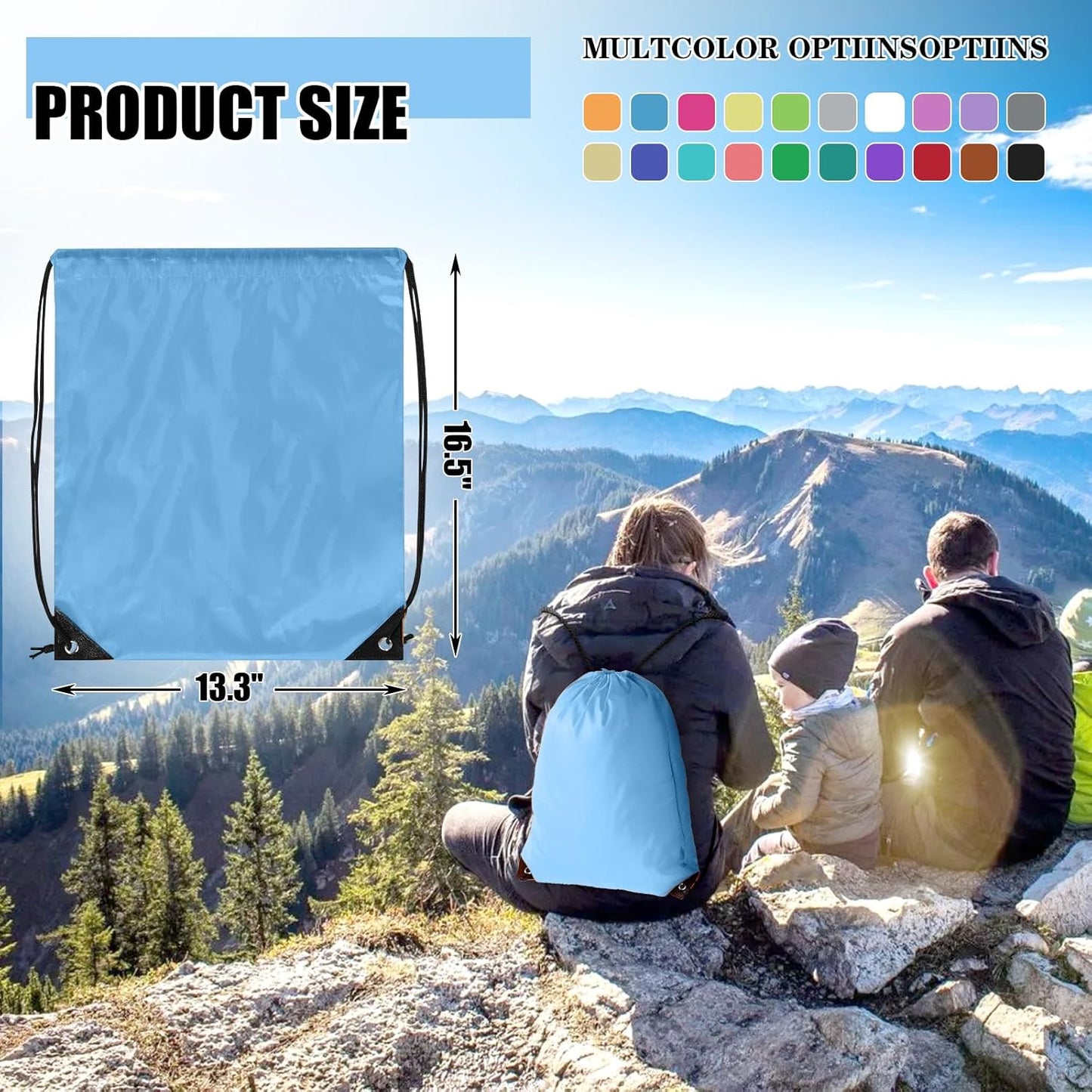 100 Pieces Drawstring Backpack Bulk Cinch Sackpack Ployster Drawstring Bags for Gym Party Trip(Sky Blue)