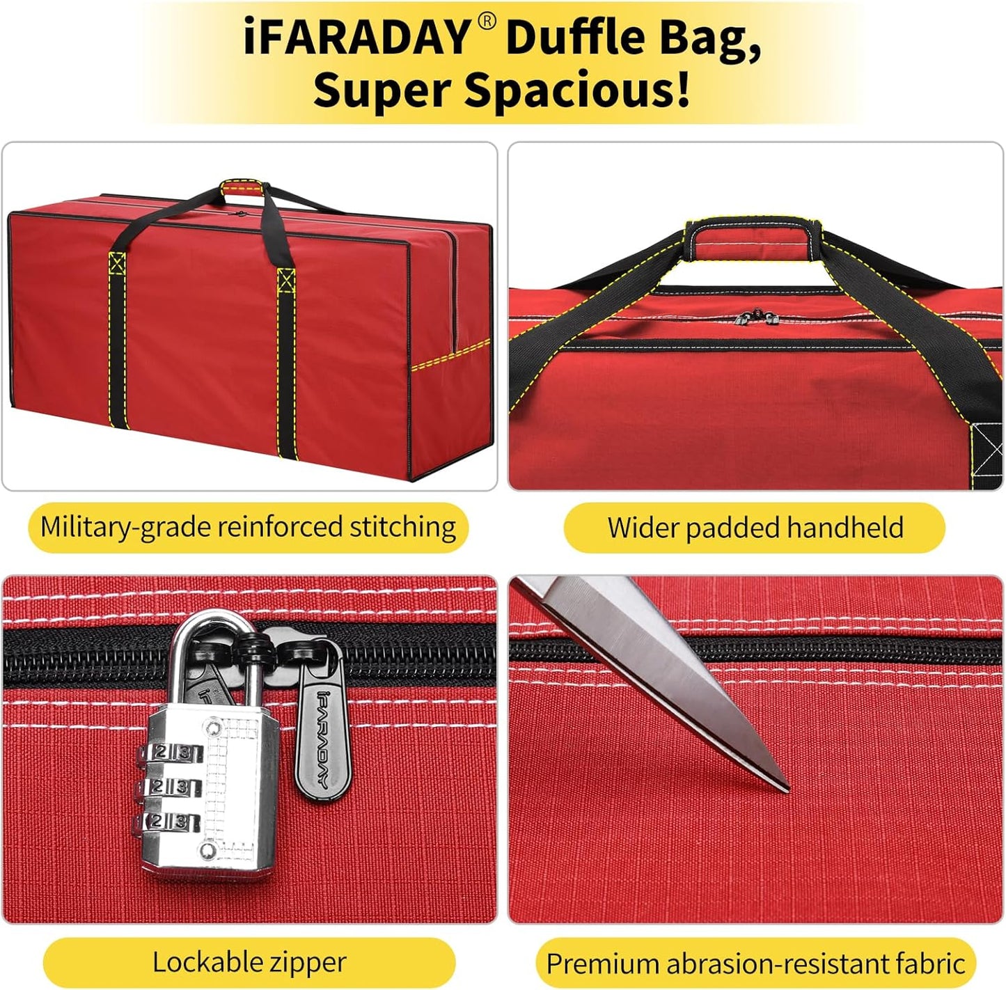 155L Extra Large Duffle Bag - 42 inch Heavy Duty & Water Resistant Duffel Bag Durable Luggage Storage Bag for Camping, Travel, Sports (Red)