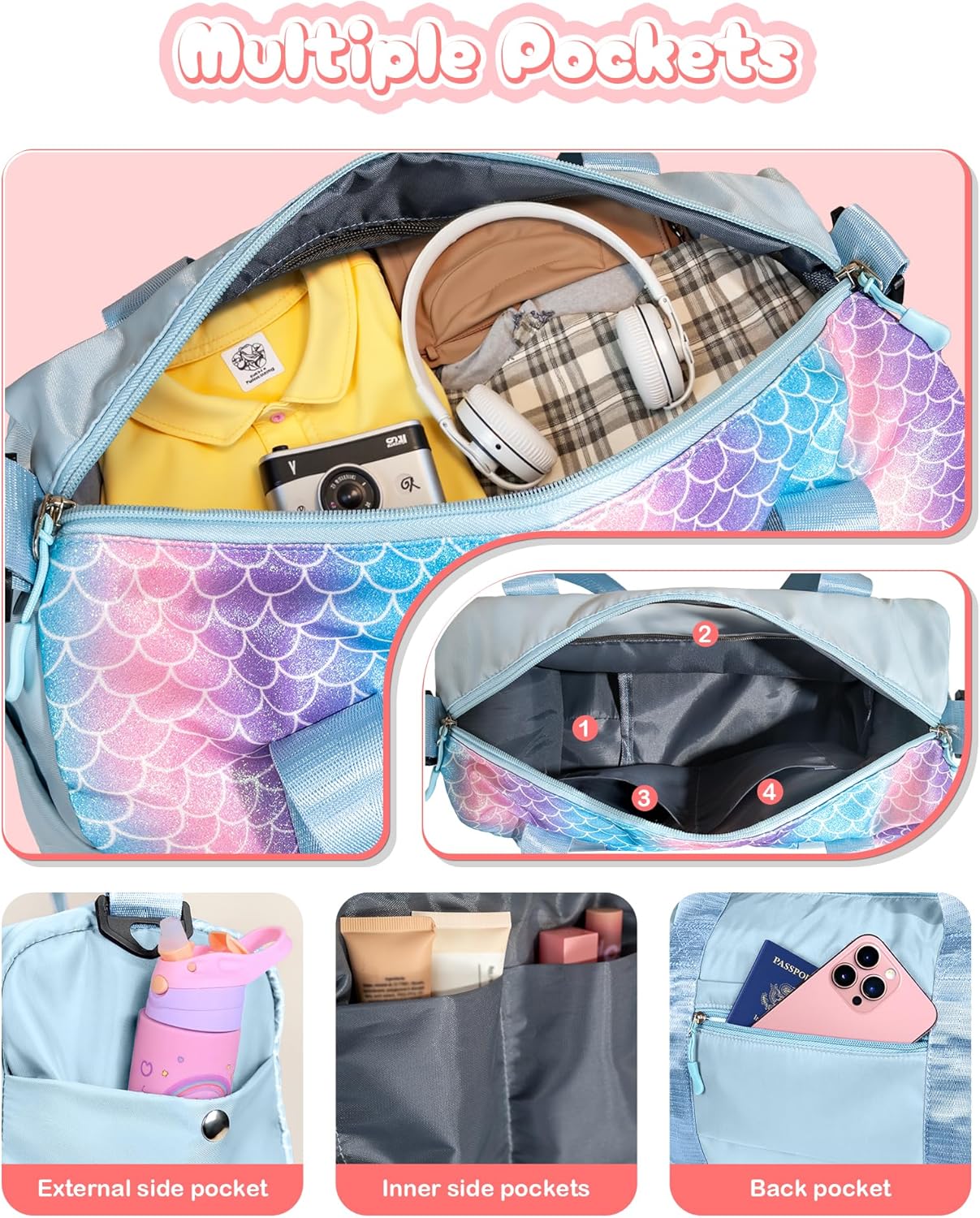 6 7 8 9 10 Year Old Girls Birthday Gift-Girl Gym Bag with Shoe Compartment, Kid Personalized Weekender Overnight Bags, Initial Travel Tote with Makeup Pouch, Easter Gifts for Teen (Letter Q)