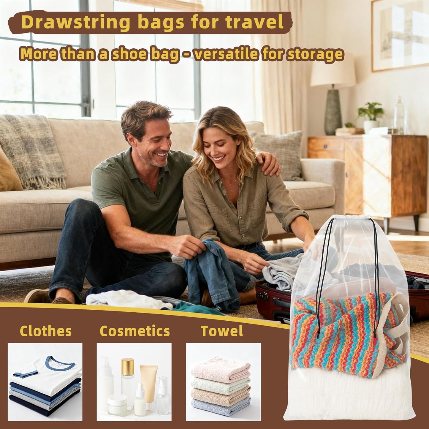 100 Pack Clear Shoe Bags for Travel, 12"x18" Large Travel Shoe Bags for Storage and Packing, Waterproof Drawstring Shoe Bag for Traveling, Bulk Travel Essentials for Men and Women