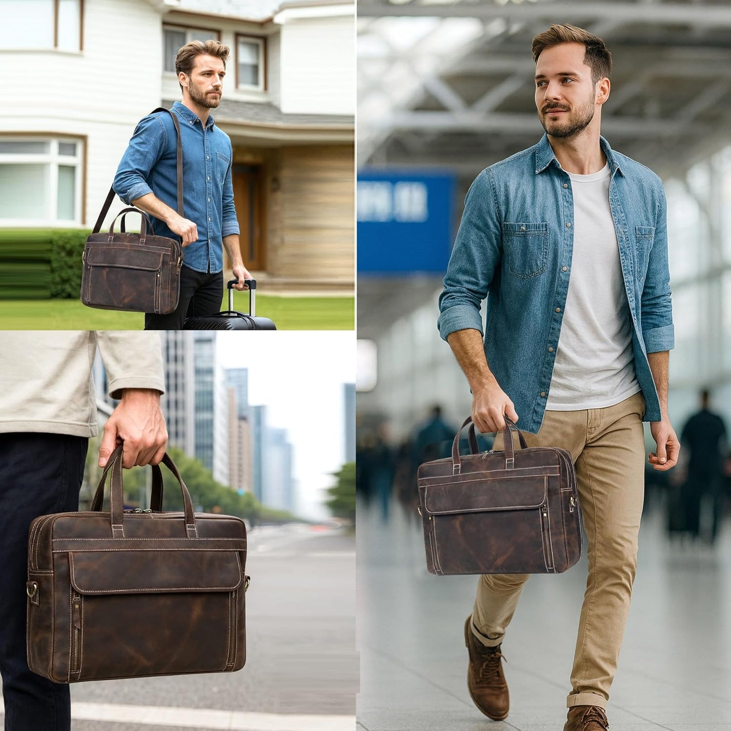 Full Grain italian Leather Briefcase for Men Top Choice Gifts Handcrafted Laptop Bag with Multiple Compartments