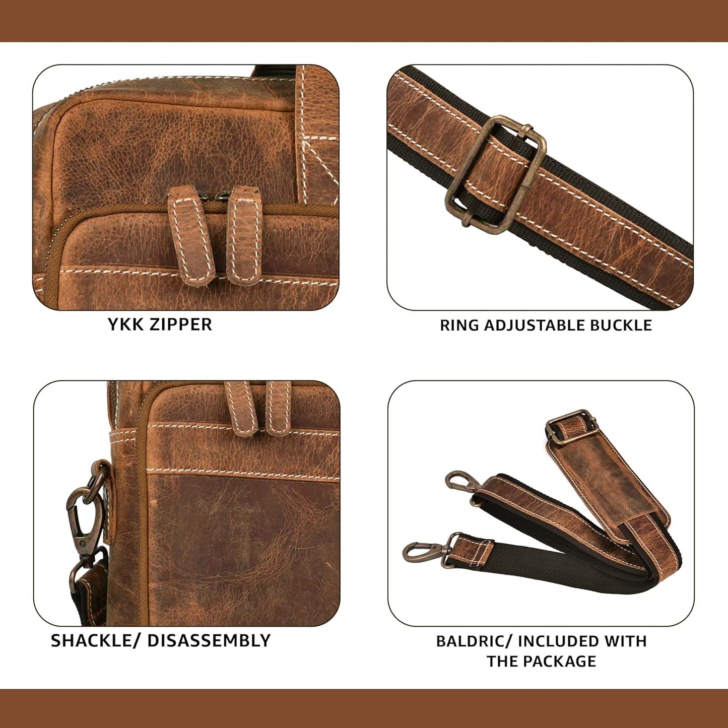 LEATHER VILLAGE 16" Leather Laptop Messenger Briefcase Bag for Men-Leather Satchel for Travel and Office Shoulder Bag- Sun Tan Brown