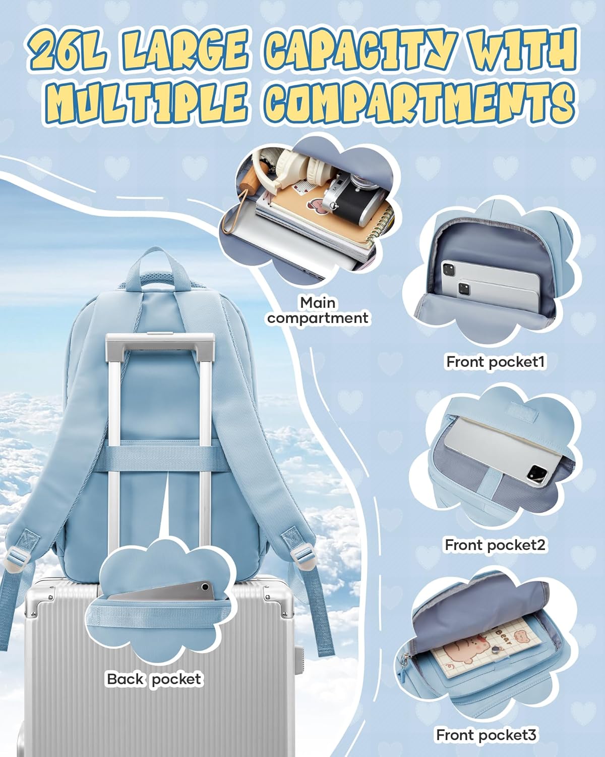 School Backpack for Women Men Cute Backpack for College Students Lightweight High School bag for Teens Girls Boys Waterproof Casual Daypacks Bookbag(Blue)