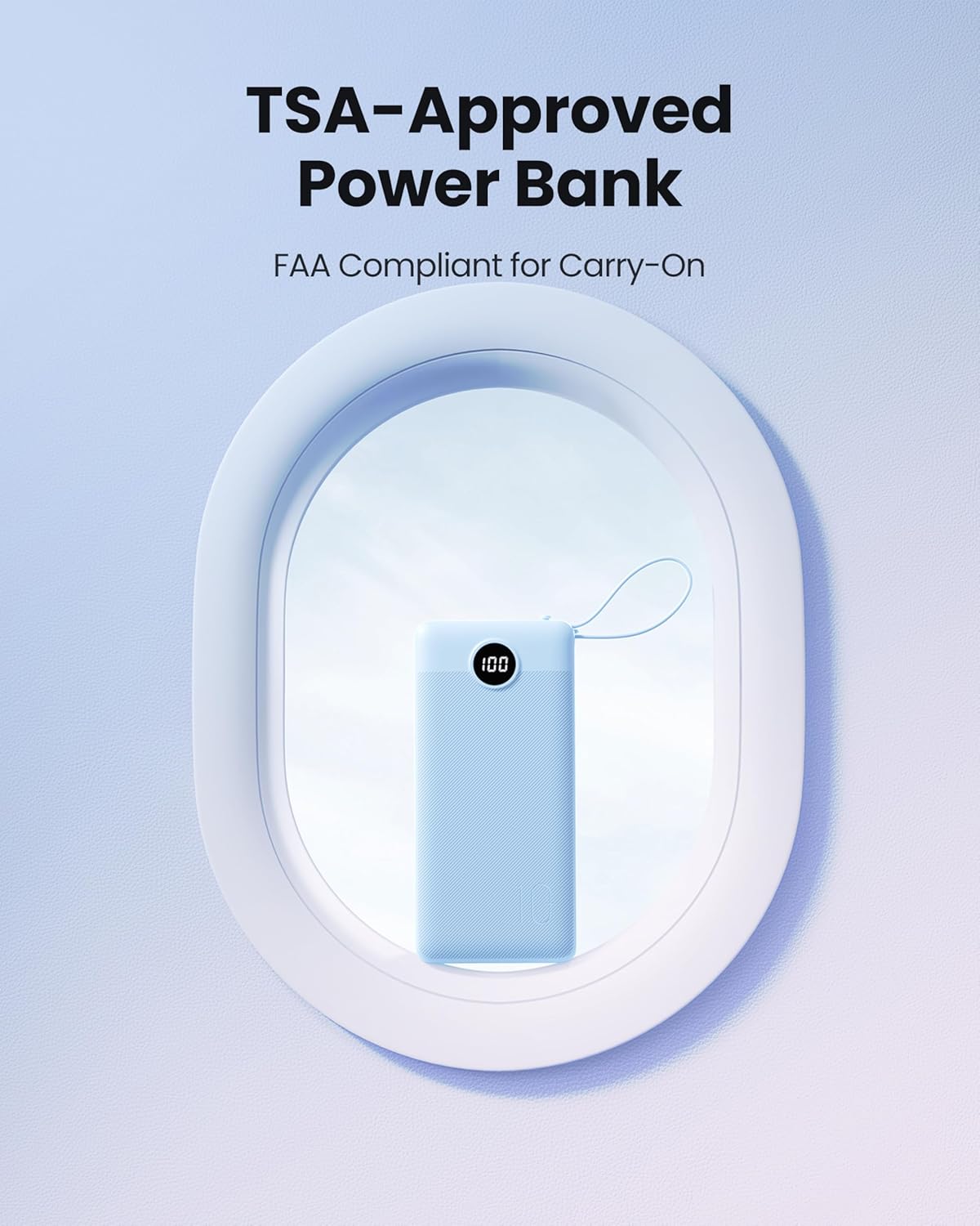 10000mAh Portable Charger, Slim Power Bank with Built-in Cables, Battery Pack 5 Outputs 2 Inputs LED Display Compatible with iPhone/Android & More (Blue)