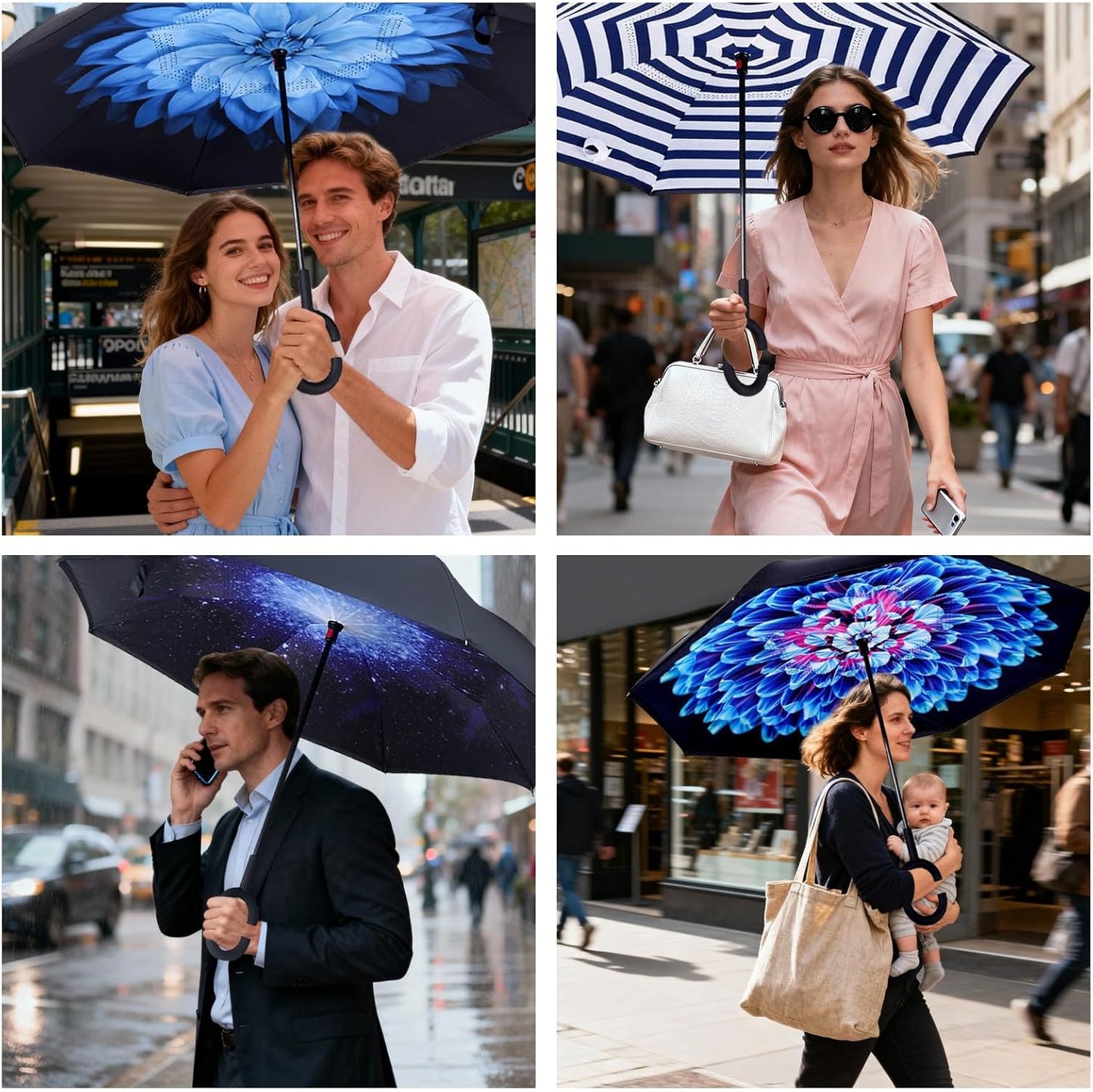 LLanxiry Windproof Inverted Umbrella, Large Reverse Umbrellas for Rain with C-shaped Handle Big Upside Down Inside Out Umbrella for Women & Men