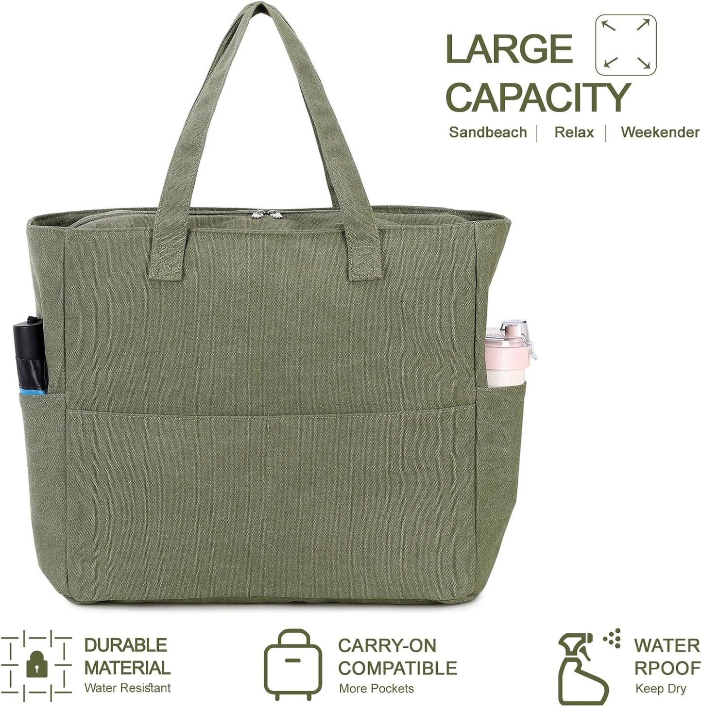 LEDAOU Large Beach Tote Bag Women Waterproof Sandproof Zipper Beach Tote Bag for Pool Gym Grocery Travel with Wet Pocket