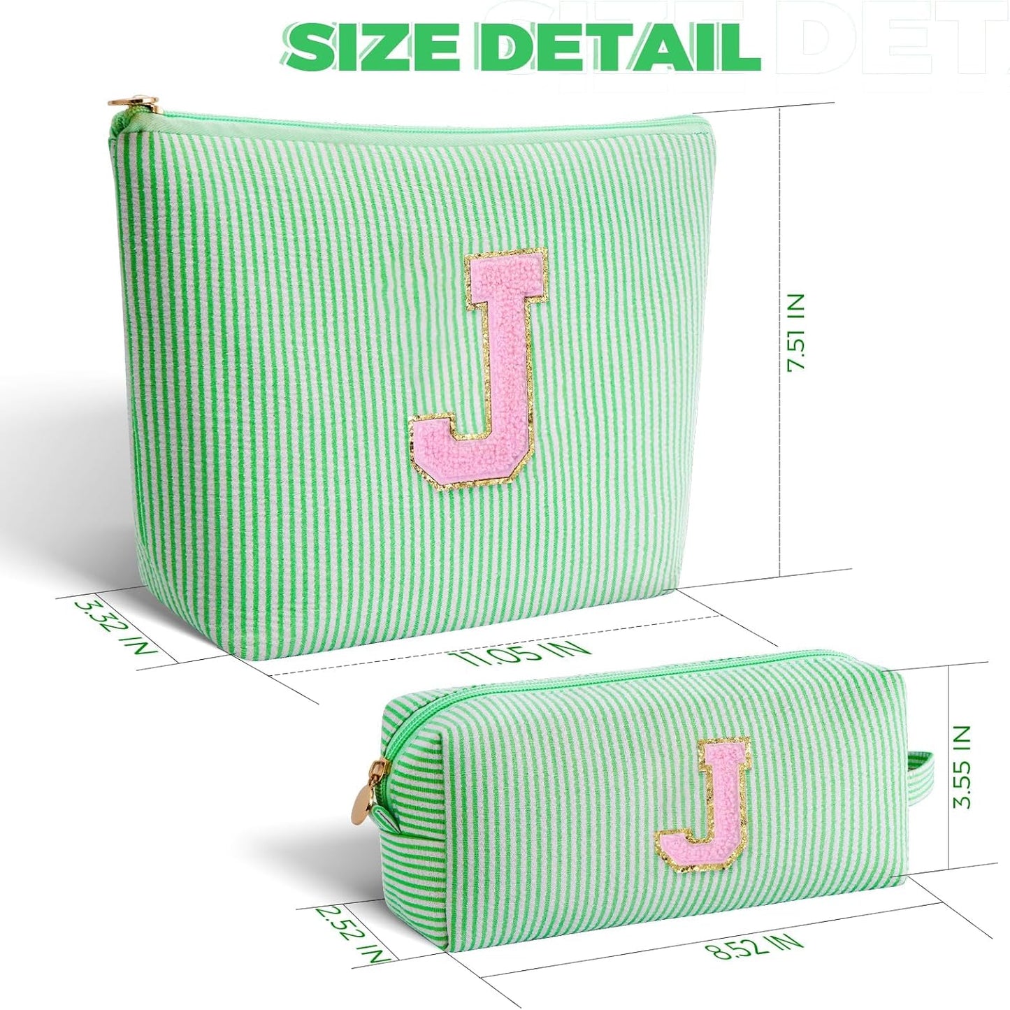 Monogrammed Gifts for Women - Cosmetic Bag for Teen,Initial Cute Makeup Bag Set for Women,Trendy Pouch for Niece Sister Friend Female Her,Birthday Gifts for Daughter - Green,J