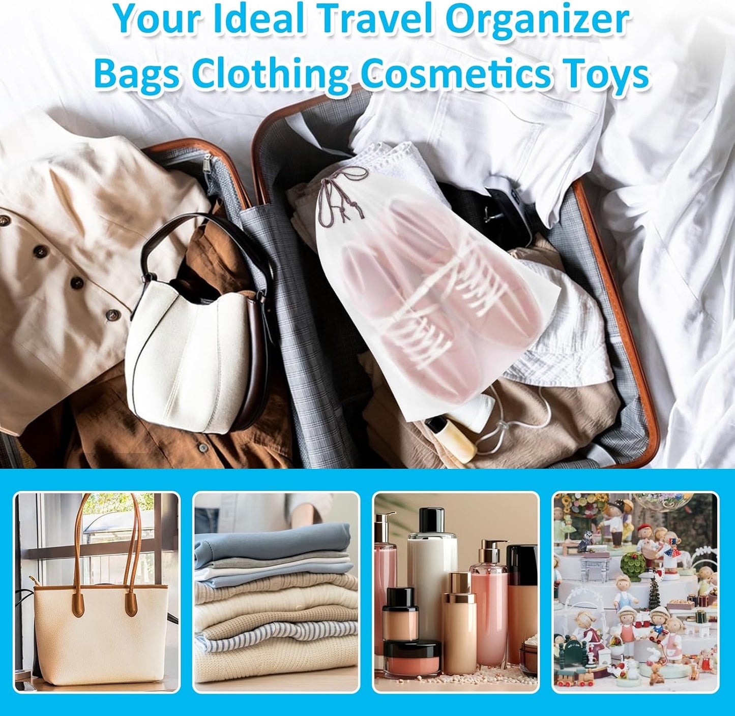 150 Pack Shoe Bags for Travel - 15.7" x 11.7" Large Clear Drawstring Bags - Waterproof Shoe Storage Dust Bags for Packing, Organization, Traveling