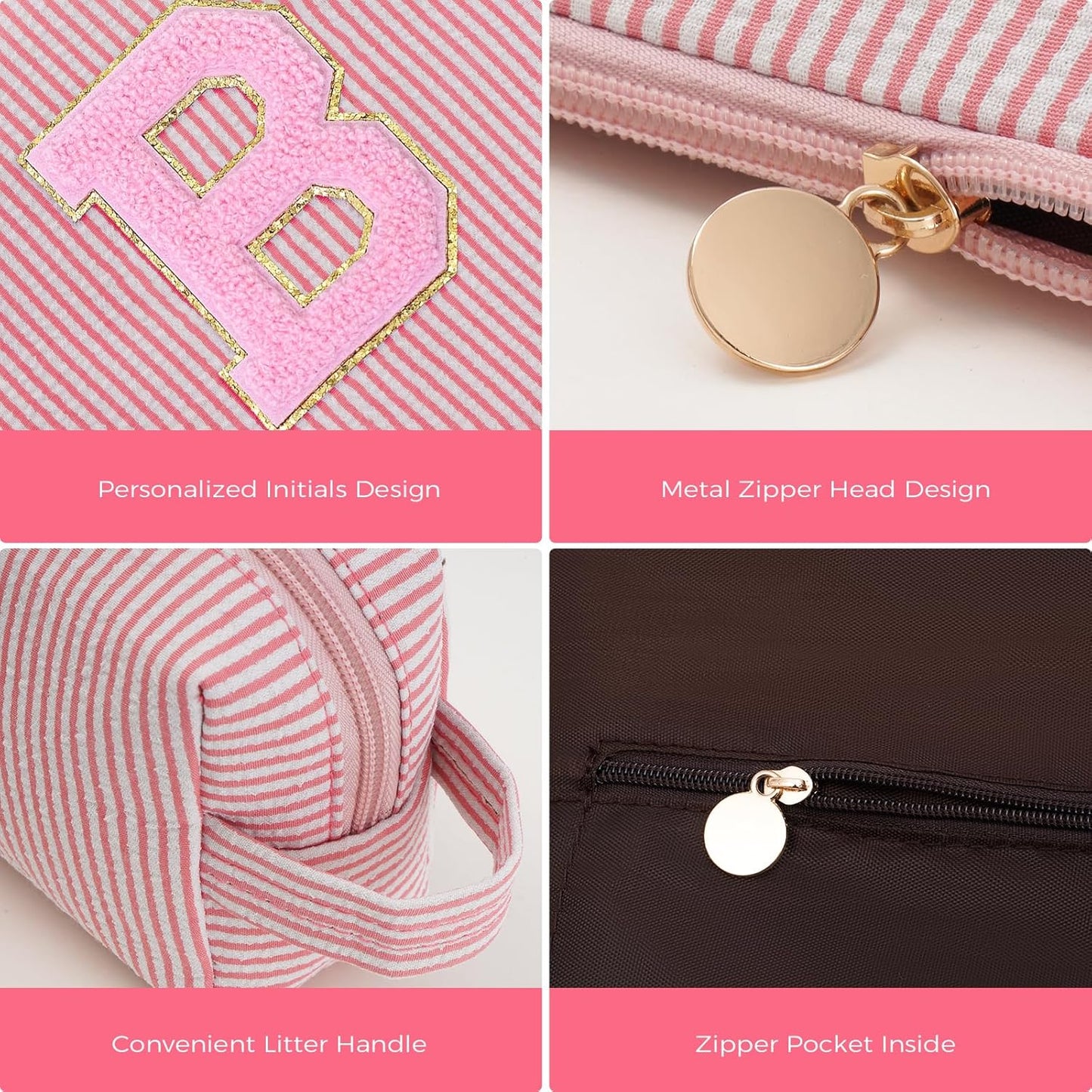 Bridesmaid Gifts Wedding Day - Bridal Shower Gifts,Maid of Honor Gifts,Initials Makeup Bag Set Cosmetic Bag - Peach,B