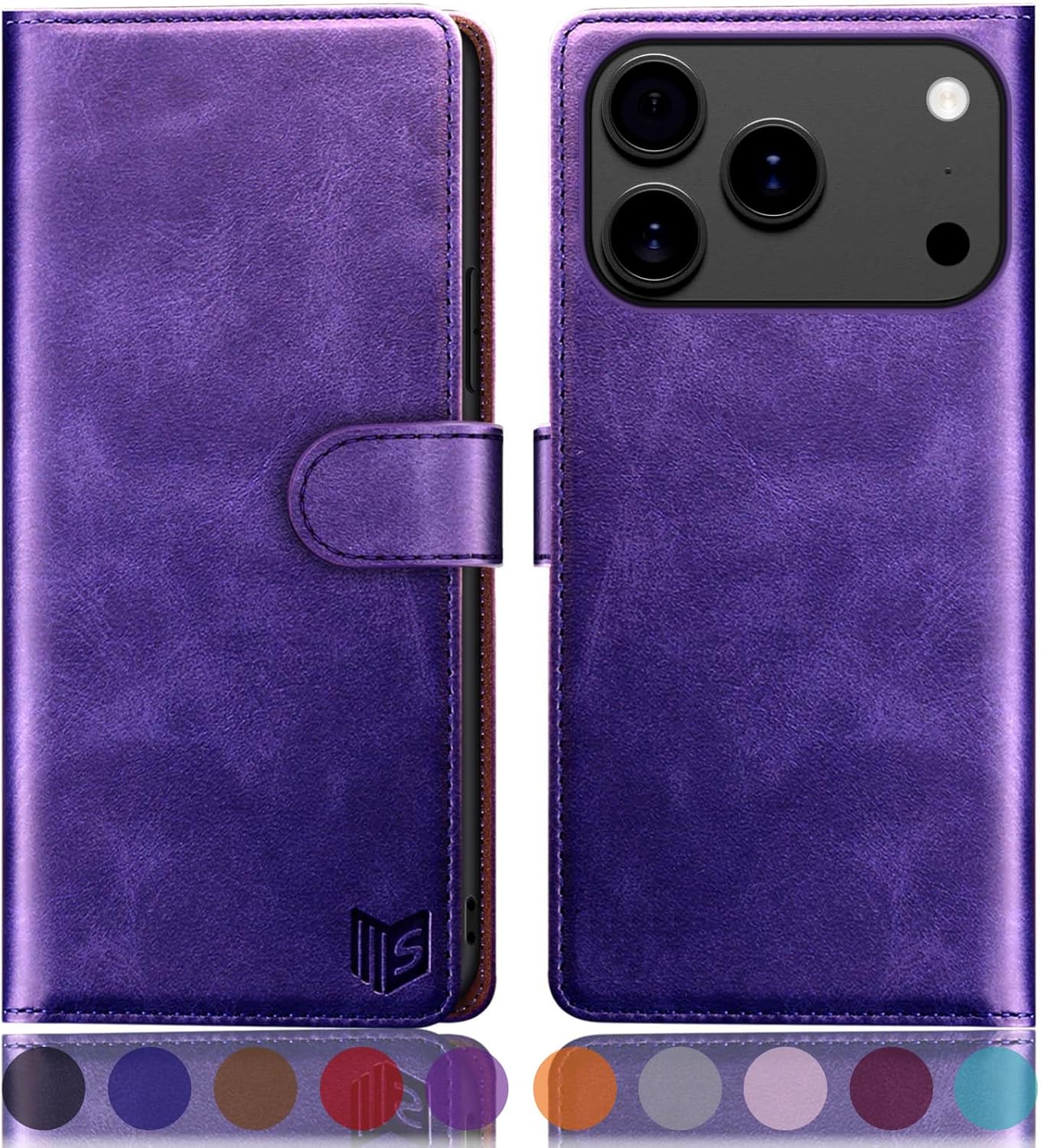 SUANPOT Compatible with iPhone 17 Pro Max 6.9" Wallet case with RFID Blocking Credit Card Holder,Flip Book PU Leather Protective Cover Women Men for Apple 17 Pro Max Phone case Purple