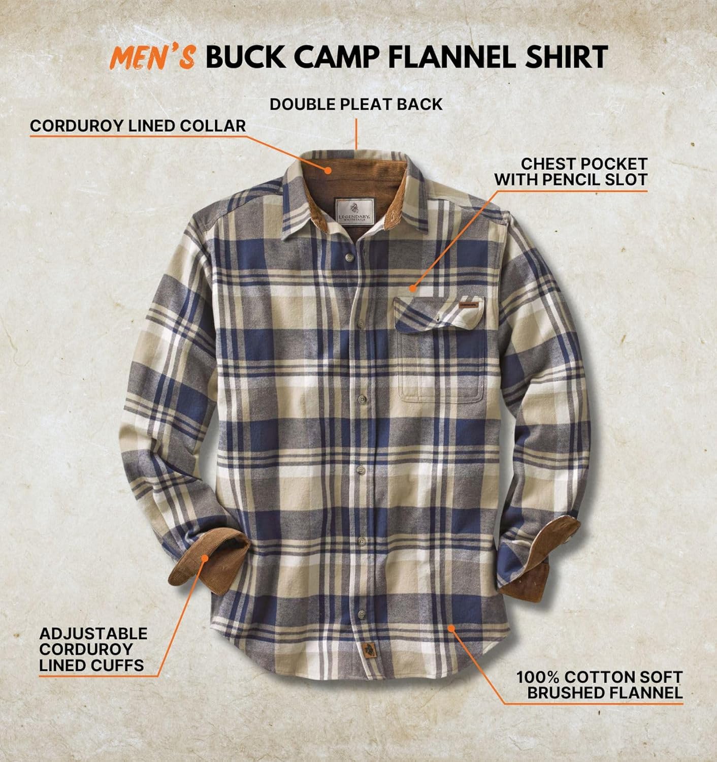 Legendary Whitetails Men's Flannel Shirt Long Sleeve Button Down 100% Cotton